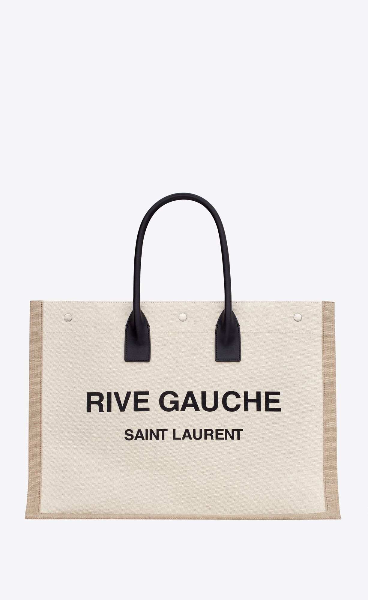 Saint Laurent Rive Gauche Large Tote Bag In Printed Canvas And Leather – Lin Blanc – 509415FAABR9054