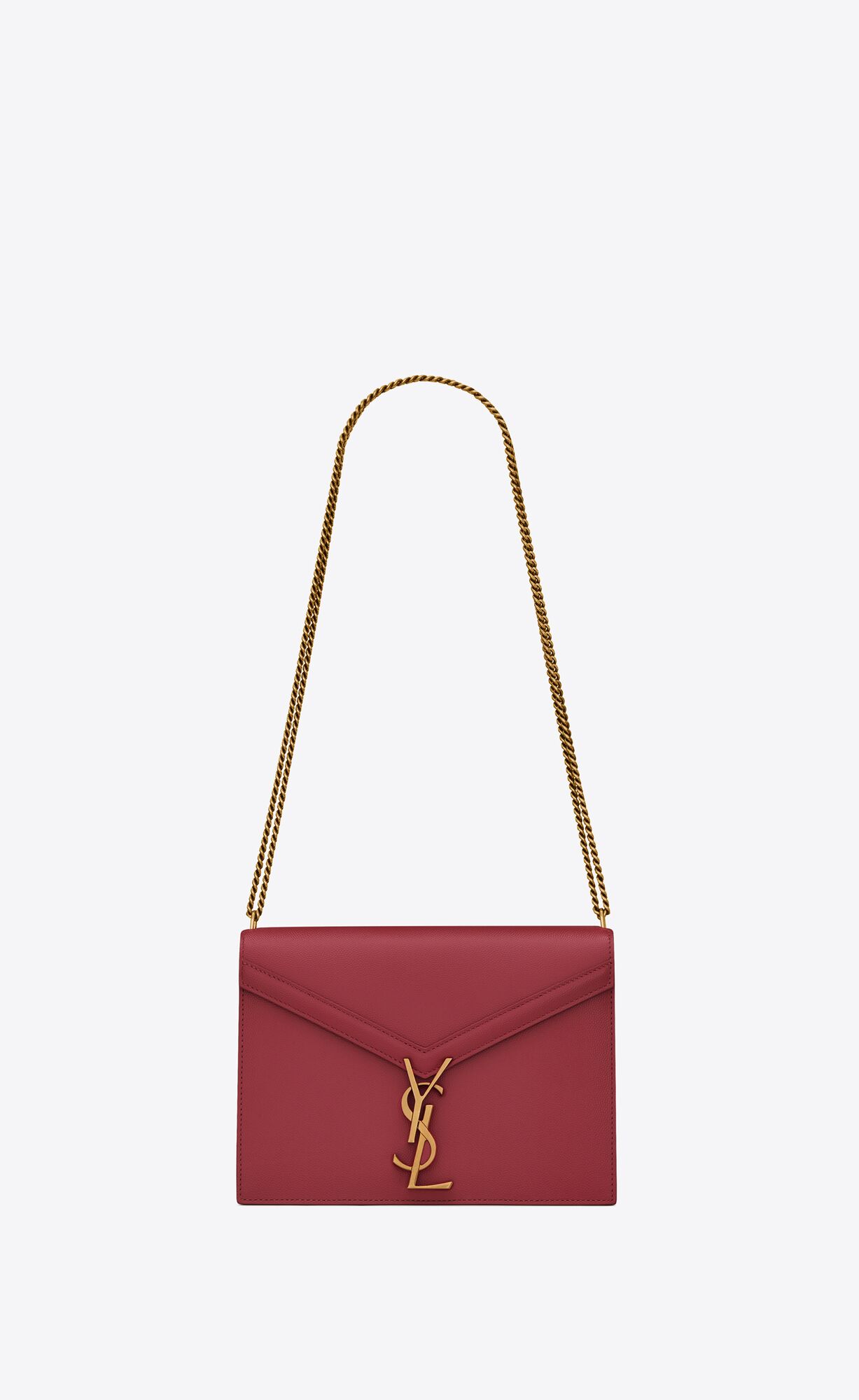 Saint Laurent Cassandra Medium Chain Bag In Grain De Poudre Embossed Leather – Rouge Opyum – 532750BOW0W6008