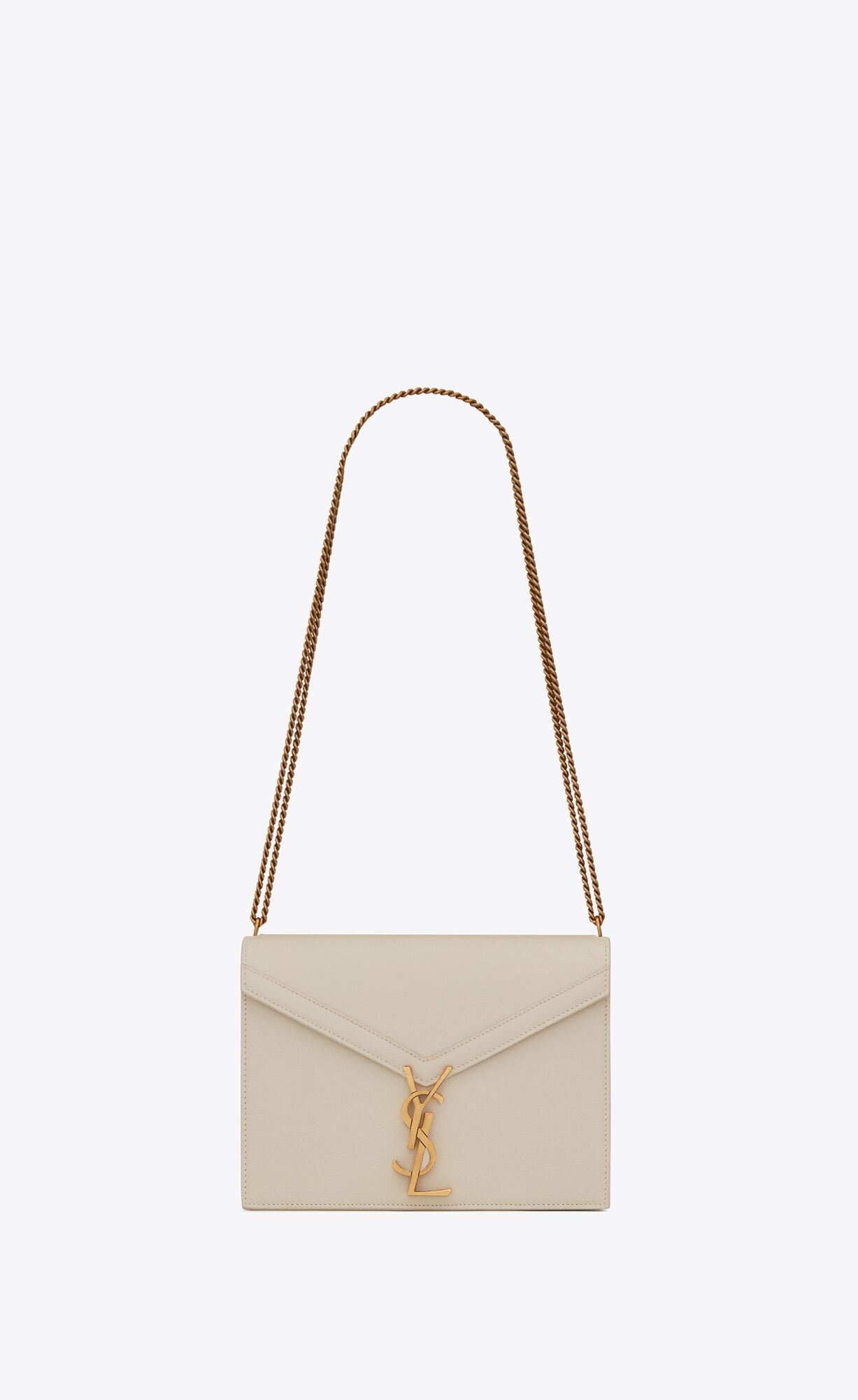 Saint Laurent Cassandra Medium Chain Bag In Grain De Poudre Embossed Leather – Blanc Vintage – 532750BOW0W9207