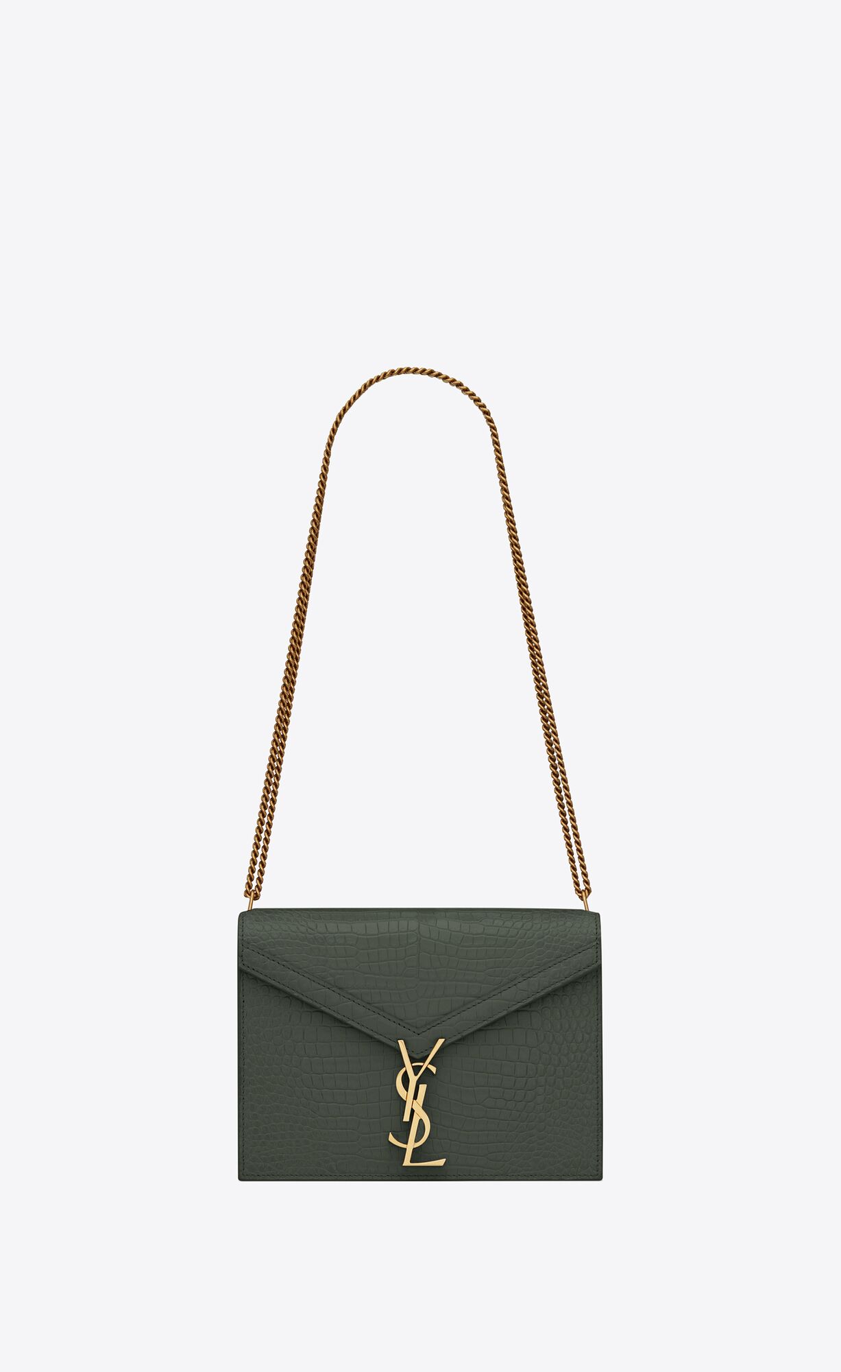 Saint Laurent Cassandra Medium Chain Bag In Crocodile-embossed Shiny Leather – Mint – 532750DND0J3144
