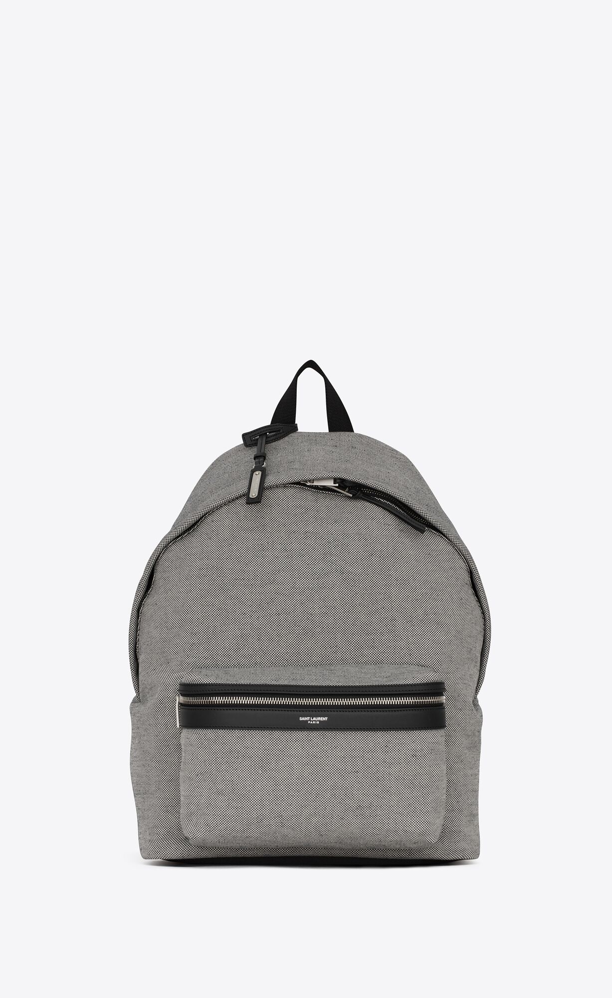 Saint Laurent City Backpack In Canvas And Lambskin – Greige / Blue – 53496723Z4E9086