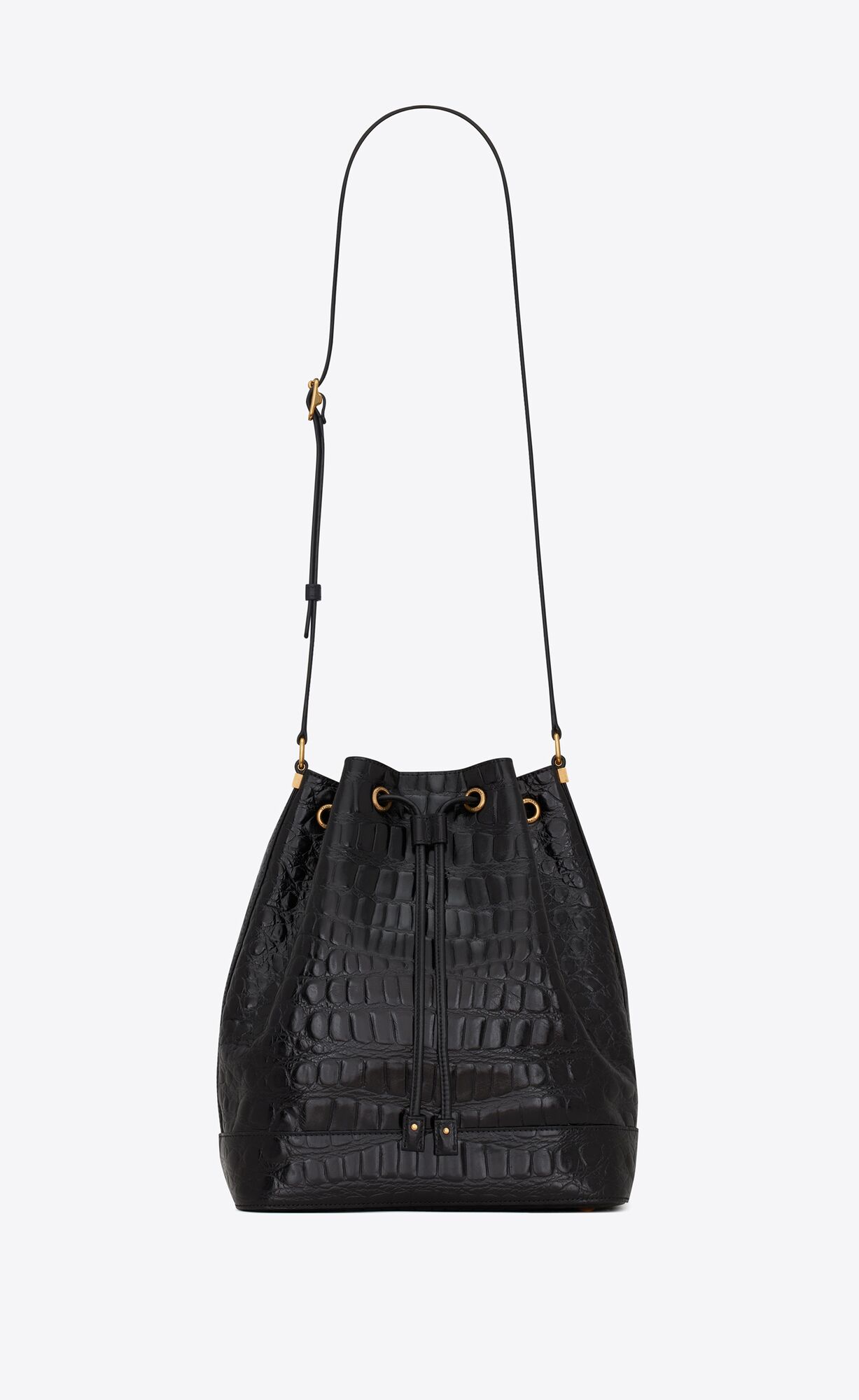 Saint Laurent Bucket Bag In Crocodile-embossed Lacquered Leather – Noir – 5686062US4W1000