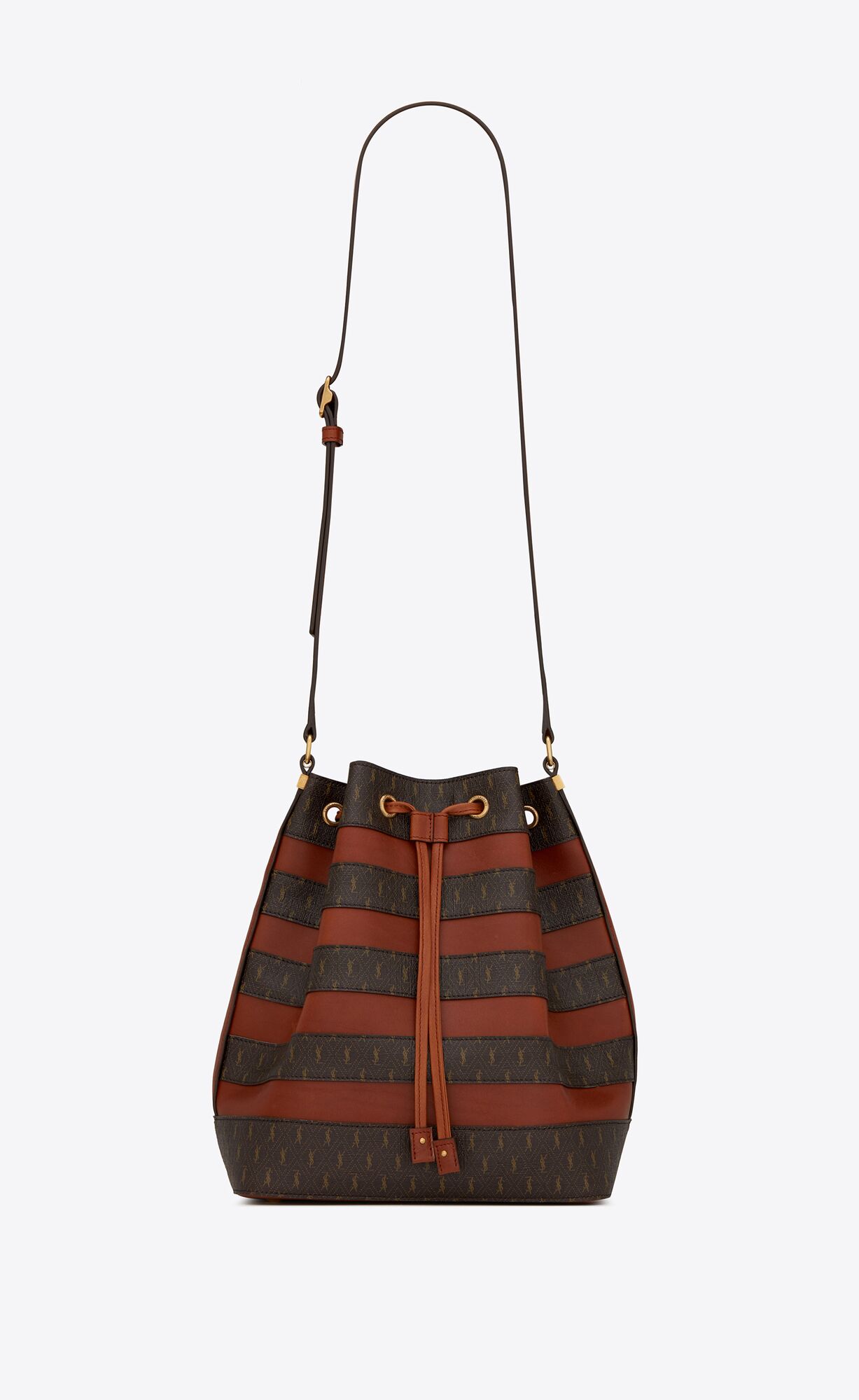 Saint Laurent Le Monogramme Bucket Bag In Canvas And Smooth Leather – Chestnut – 5686062UY3W2166