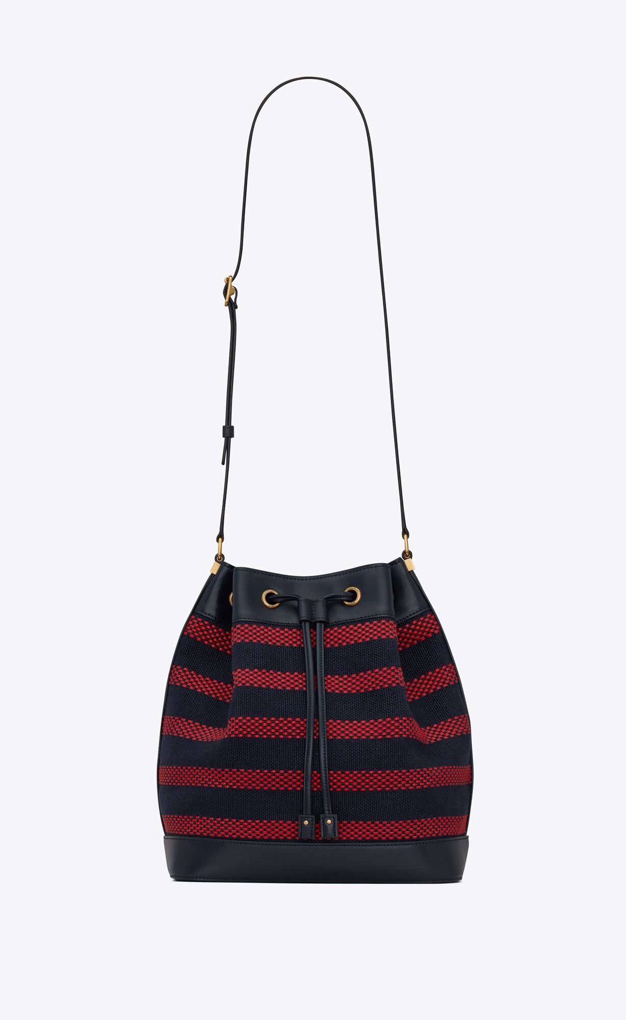 Saint Laurent Bucket Bag In Canvas And Braided Leather – Marine – 568606FAACL4189