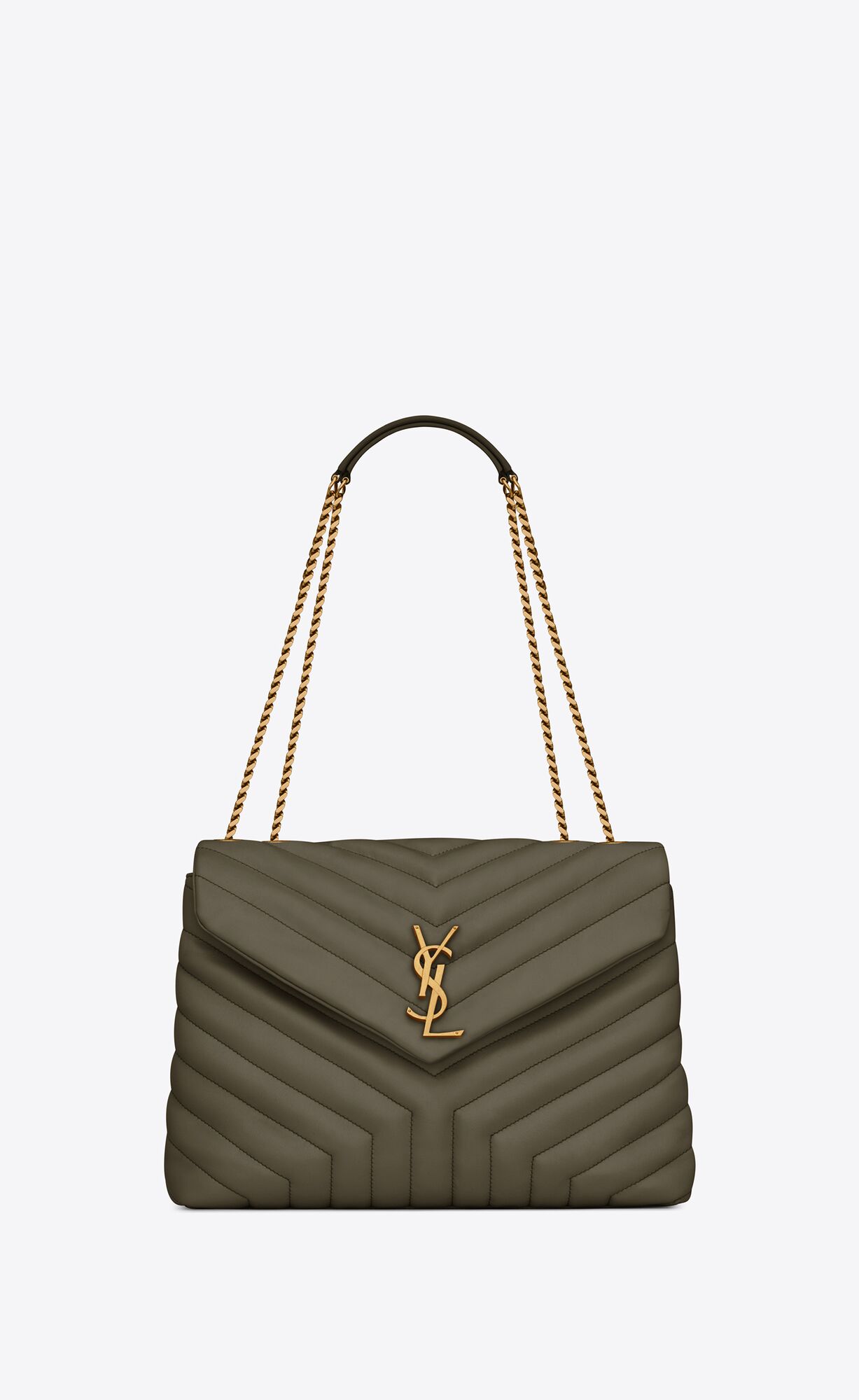 Saint Laurent Loulou Medium Bag In Matelassé “y” Leather – Grey Khaki – 574946DV7271229