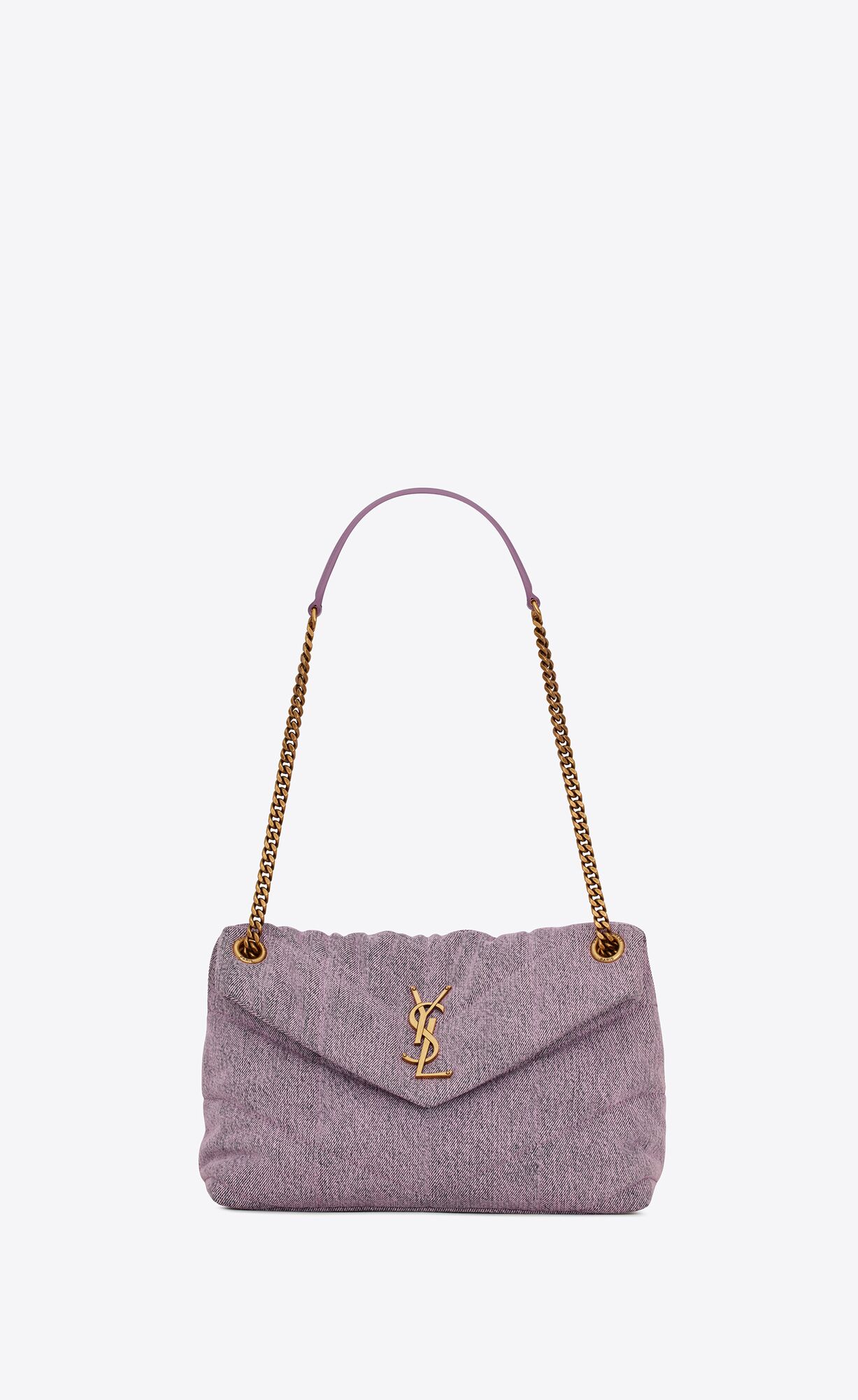 Saint Laurent Puffer Small Bag In Denim And Smooth Leather – Bleached Lilac – 577476FAADY5352