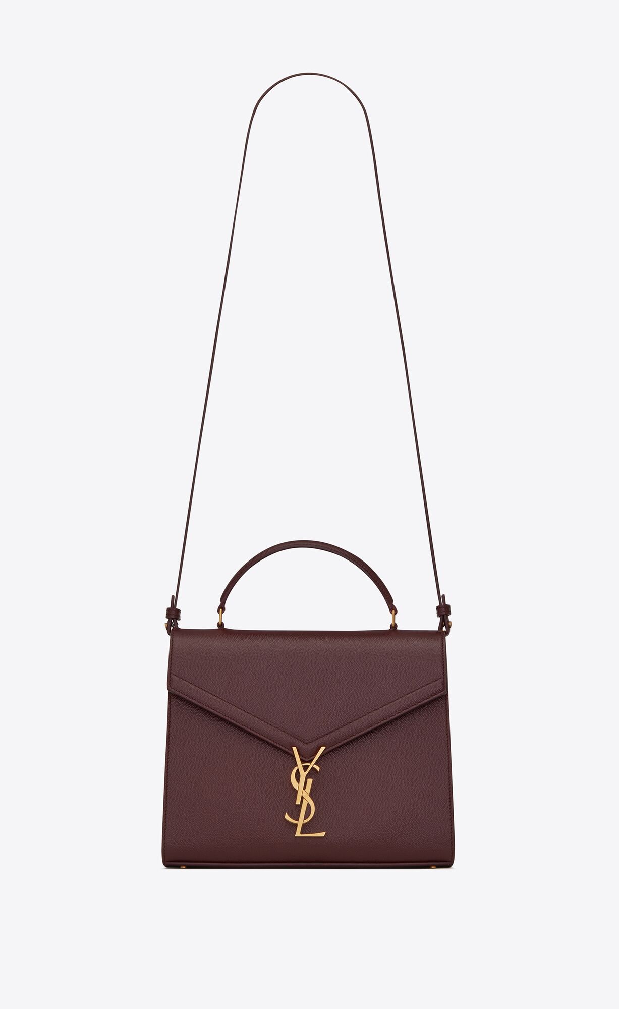 Saint Laurent Cassandra Medium Top Handle Bag In Grain De Poudre Embossed Leather – Rouge Legion – 578000BOW0W6475