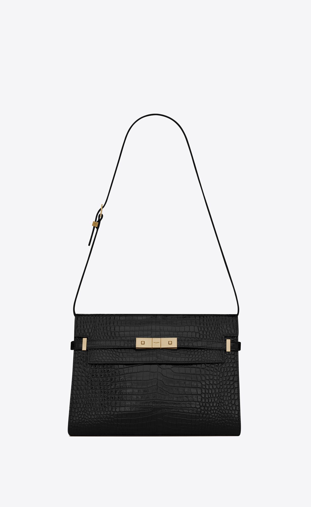 Saint Laurent Manhattan Shoulder Bag In Crocodile-embossed Shiny Leather – Black – 579271DND0J1000