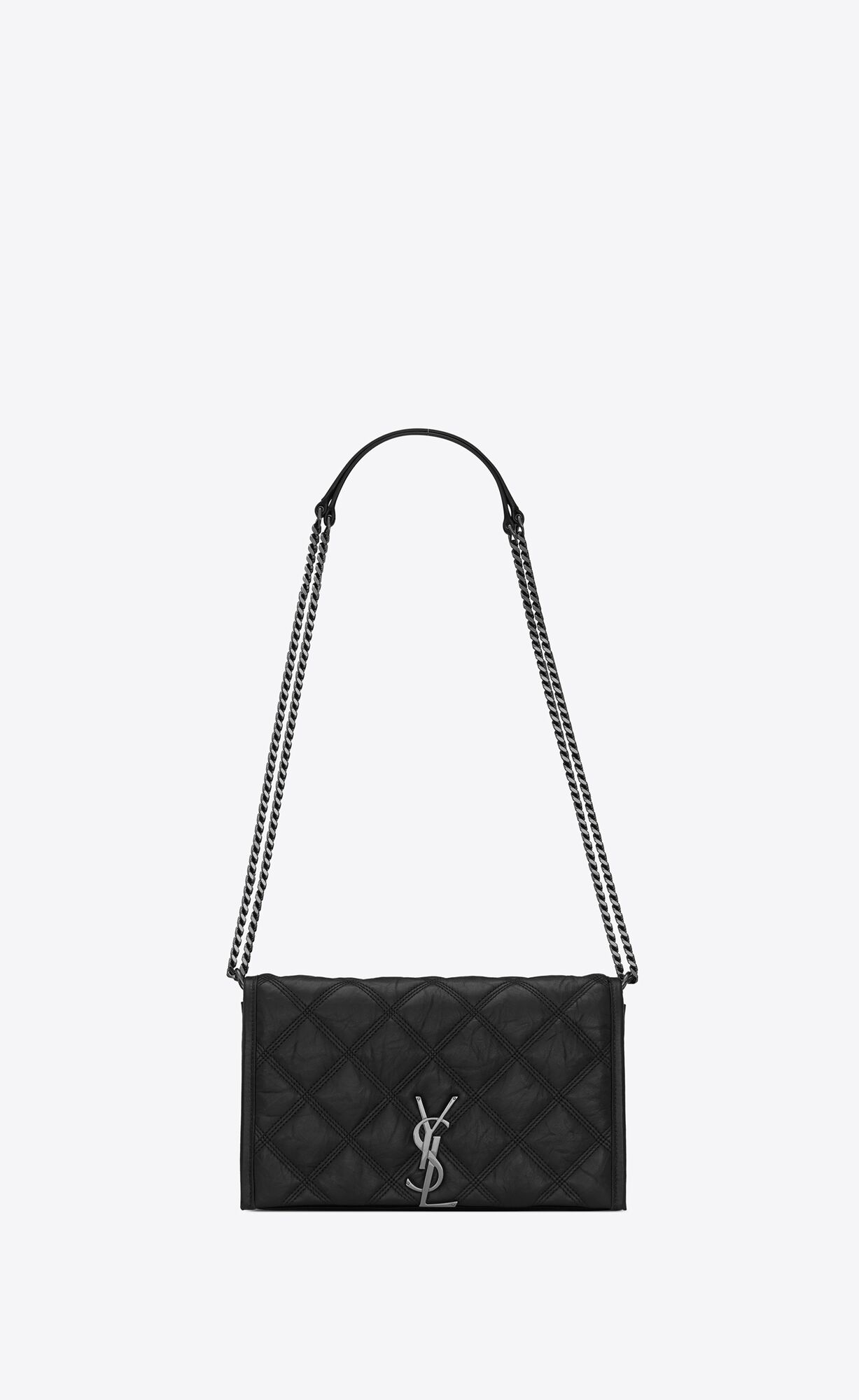 Saint Laurent Becky Chain Wallet In Quilted Wrinkled Matte Leather – Black – 5850311UQ231000