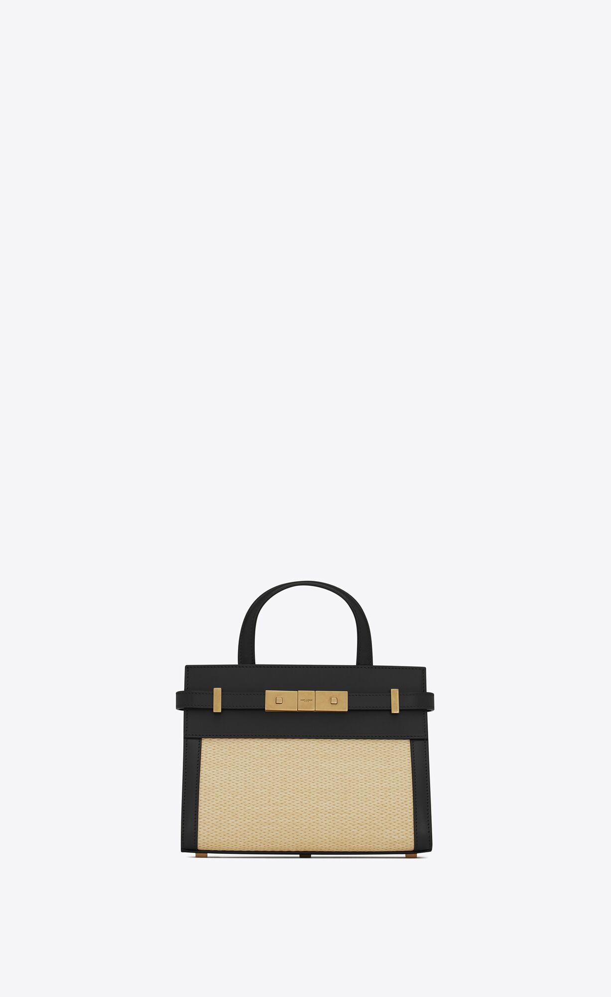Saint Laurent Manhattan Nano Shopping Bag In Raffia And Smooth Leather – Beige – 59374124Z1W9760