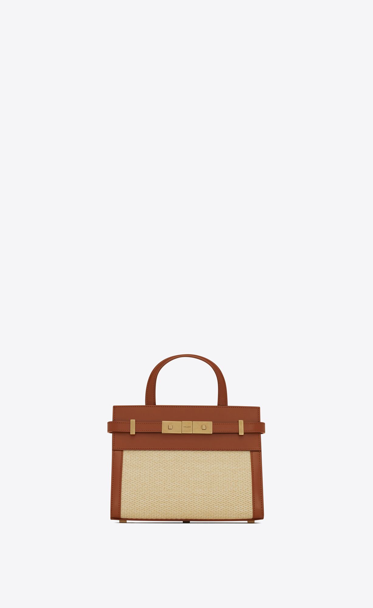 Saint Laurent Manhattan Nano Shopping Bag In Raffia And Smooth Leather – Beige Et Naturel Beige – 59374124Z1W9767
