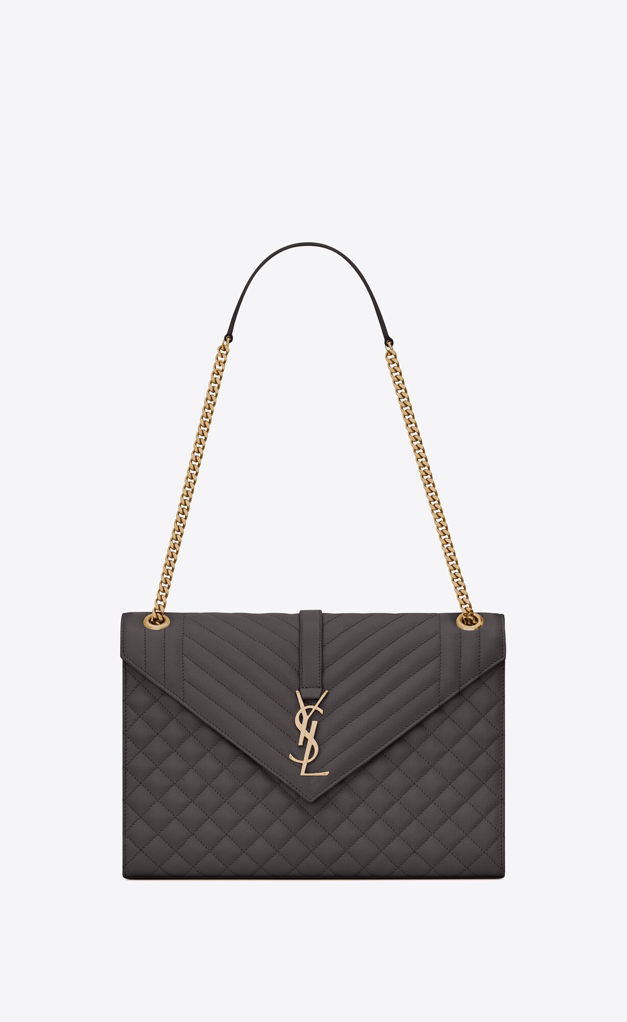 Saint Laurent Enveloppe Large Bag In Mix Matelassé Grain De Poudre Embossed Leather – Storm – 600166BOW971112
