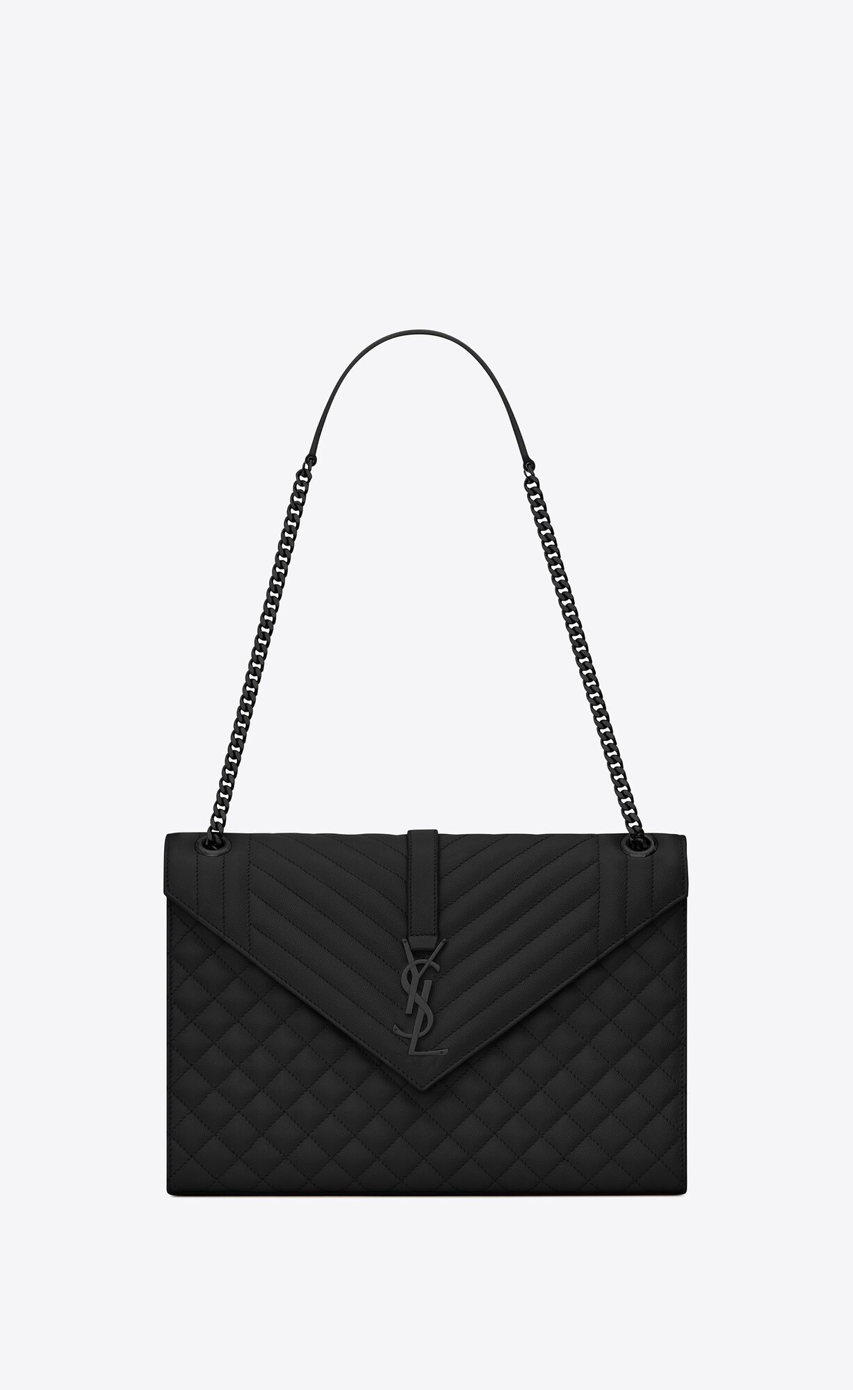 Saint Laurent Envelope Large Bag In Mix Matelassé Grain De Poudre Embossed Leather – Noir – 600166BOW981000
