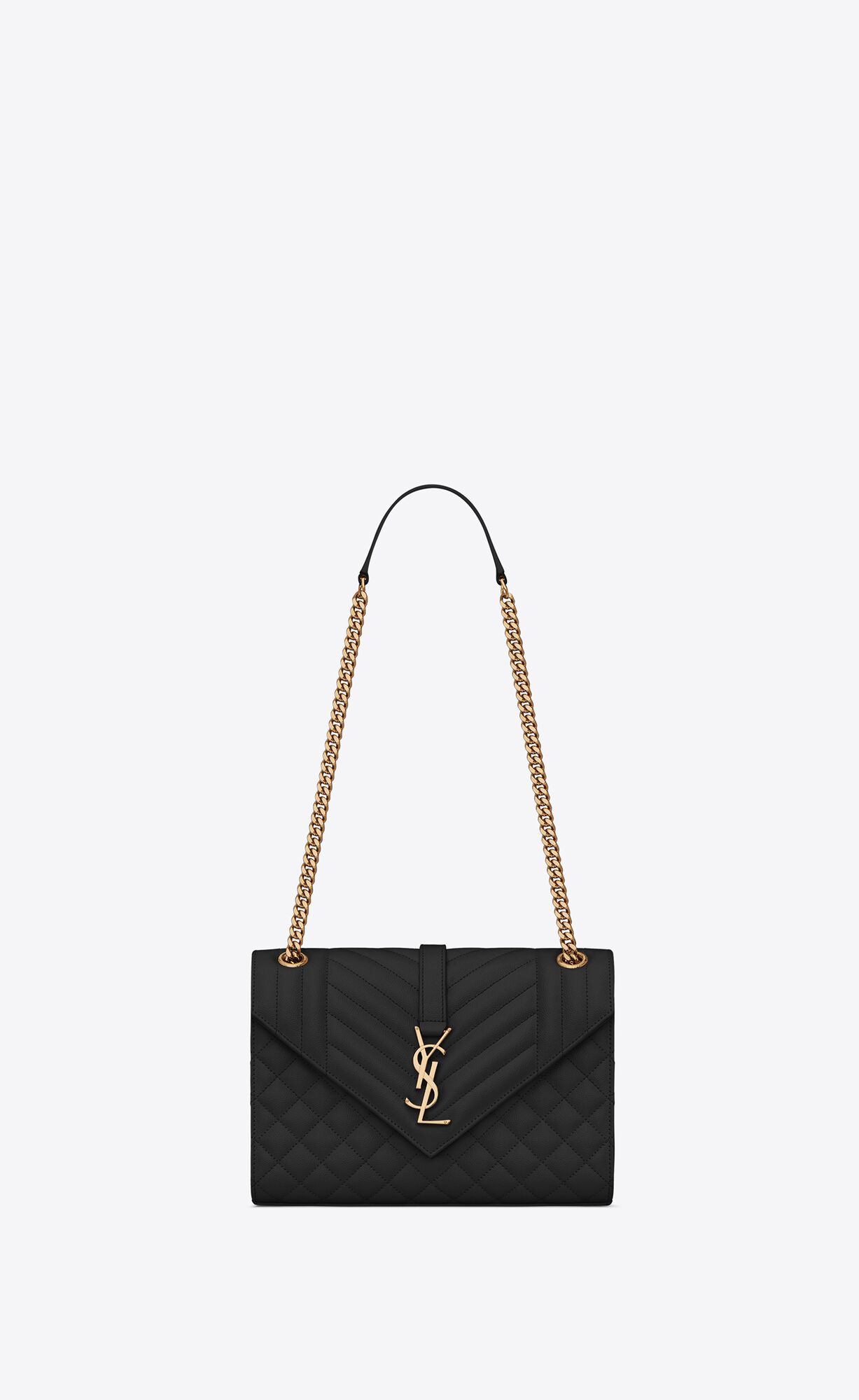 Saint Laurent Envelope Medium Bag In Mix Matelassé Grain De Poudre Embossed Leather – Noir – 600185BOW911000