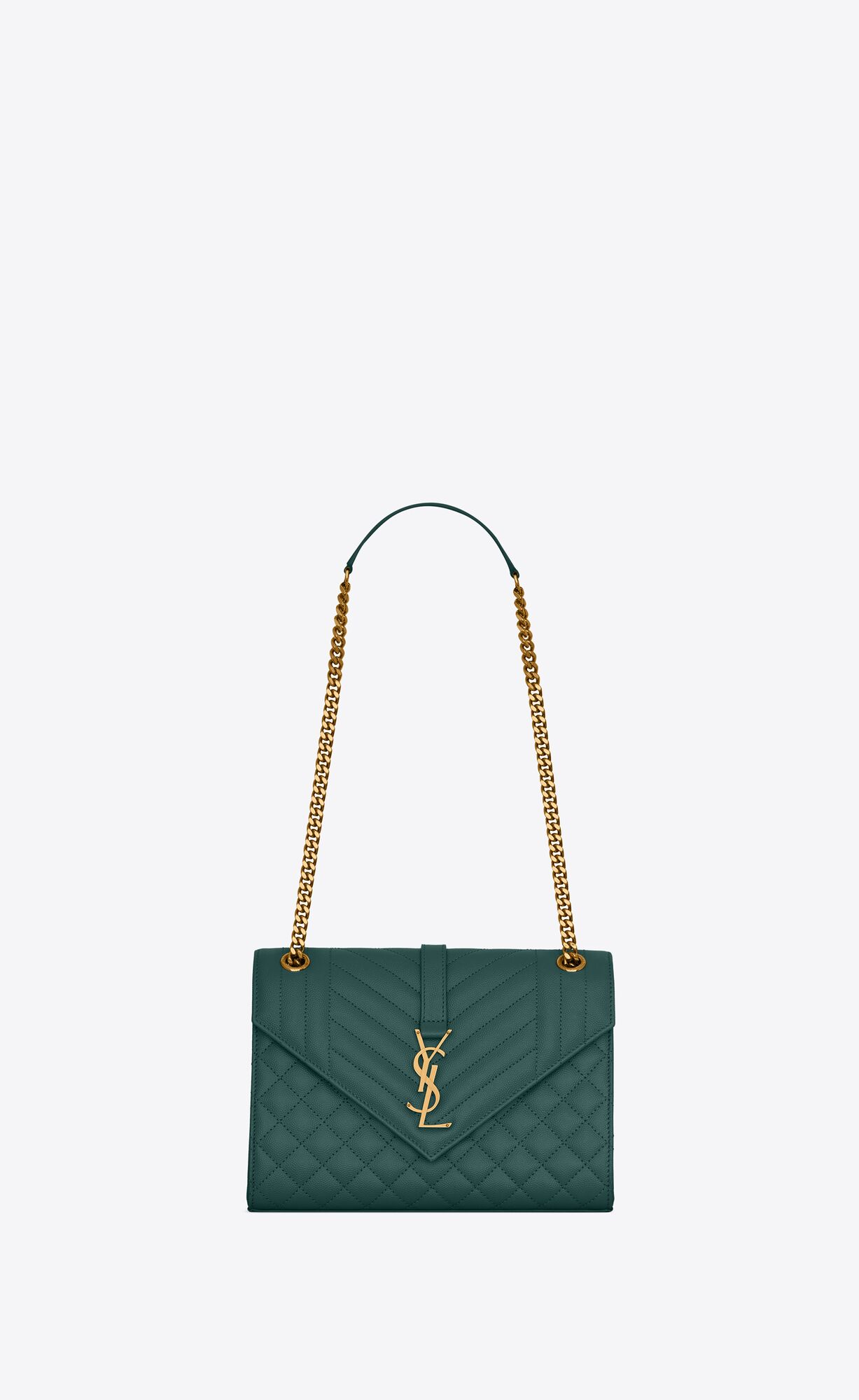 Saint Laurent Envelope Medium Chain Bag In Quilted Grain De Poudre Embossed Leather – Sea Turquoise – 600185BOW914417