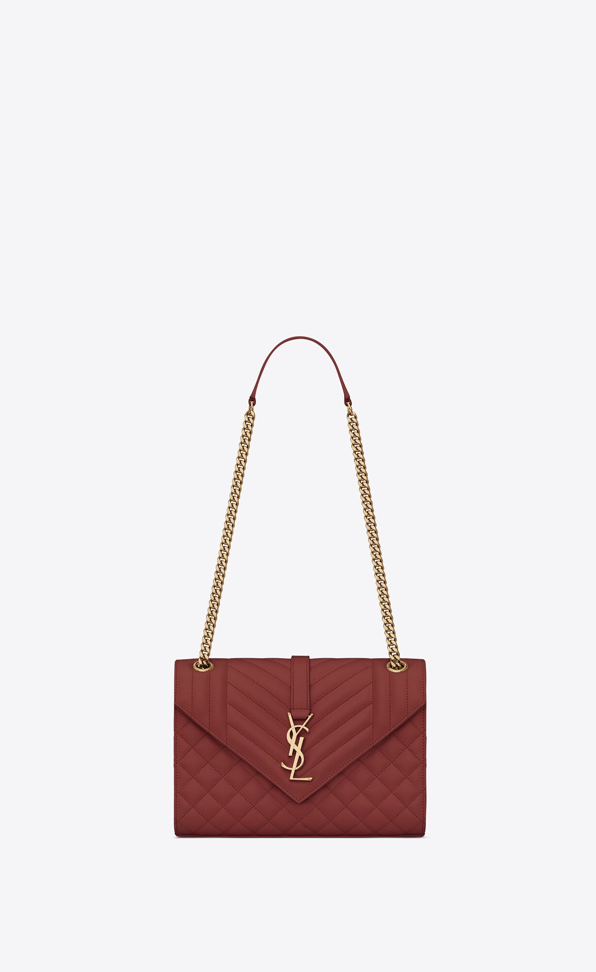 Saint Laurent Envelope Medium Bag In Mix Matelassé Grain De Poudre Embossed Leather – Rouge Opium – 600185BOW916008