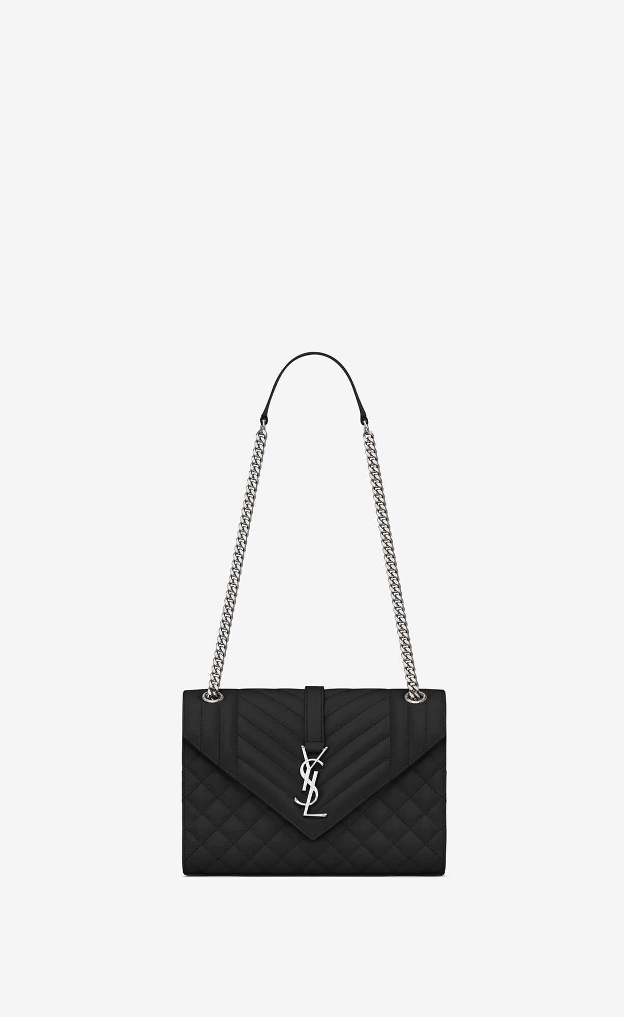 Saint Laurent Envelope Medium Bag In Mix Matelassé Grain De Poudre Embossed Leather – Noir – 600185BOW921000