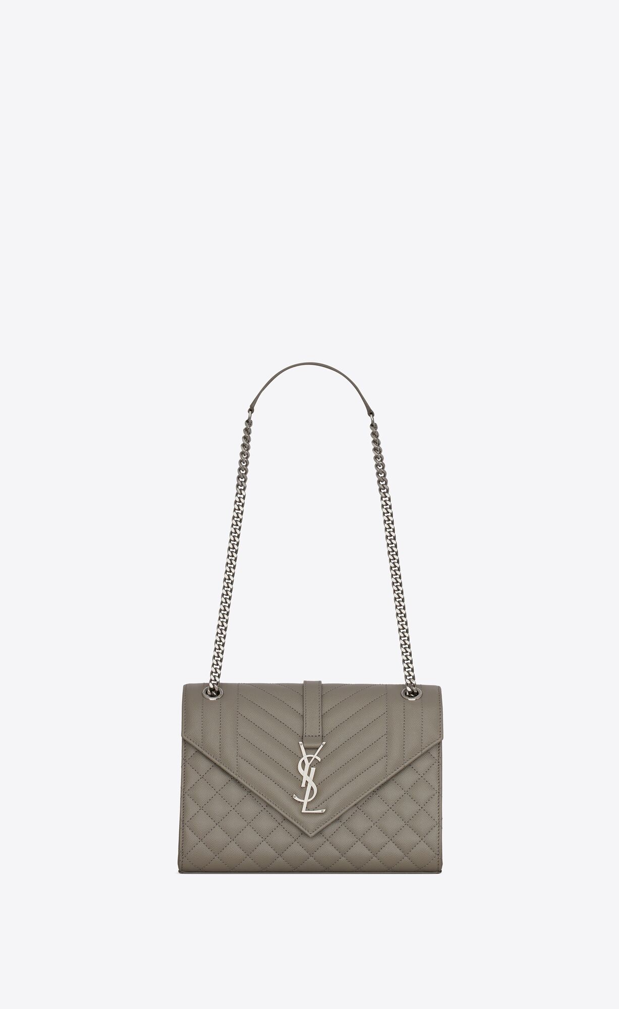 Saint Laurent Envelope Medium Bag In Mix Matelassé Grain De Poudre Embossed Leather – Stone Grey – 600185BOW921424