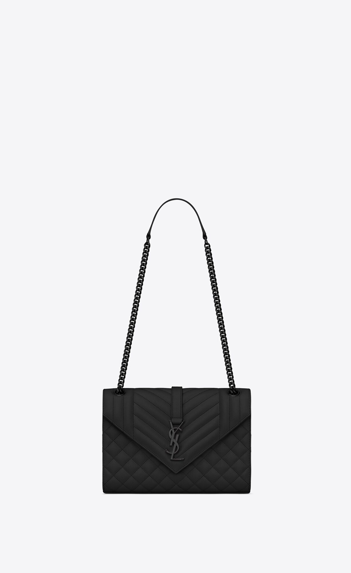 Saint Laurent Envelope Medium Bag In Mix Matelassé Grain De Poudre Embossed Leather – Noir – 600185BOW981000