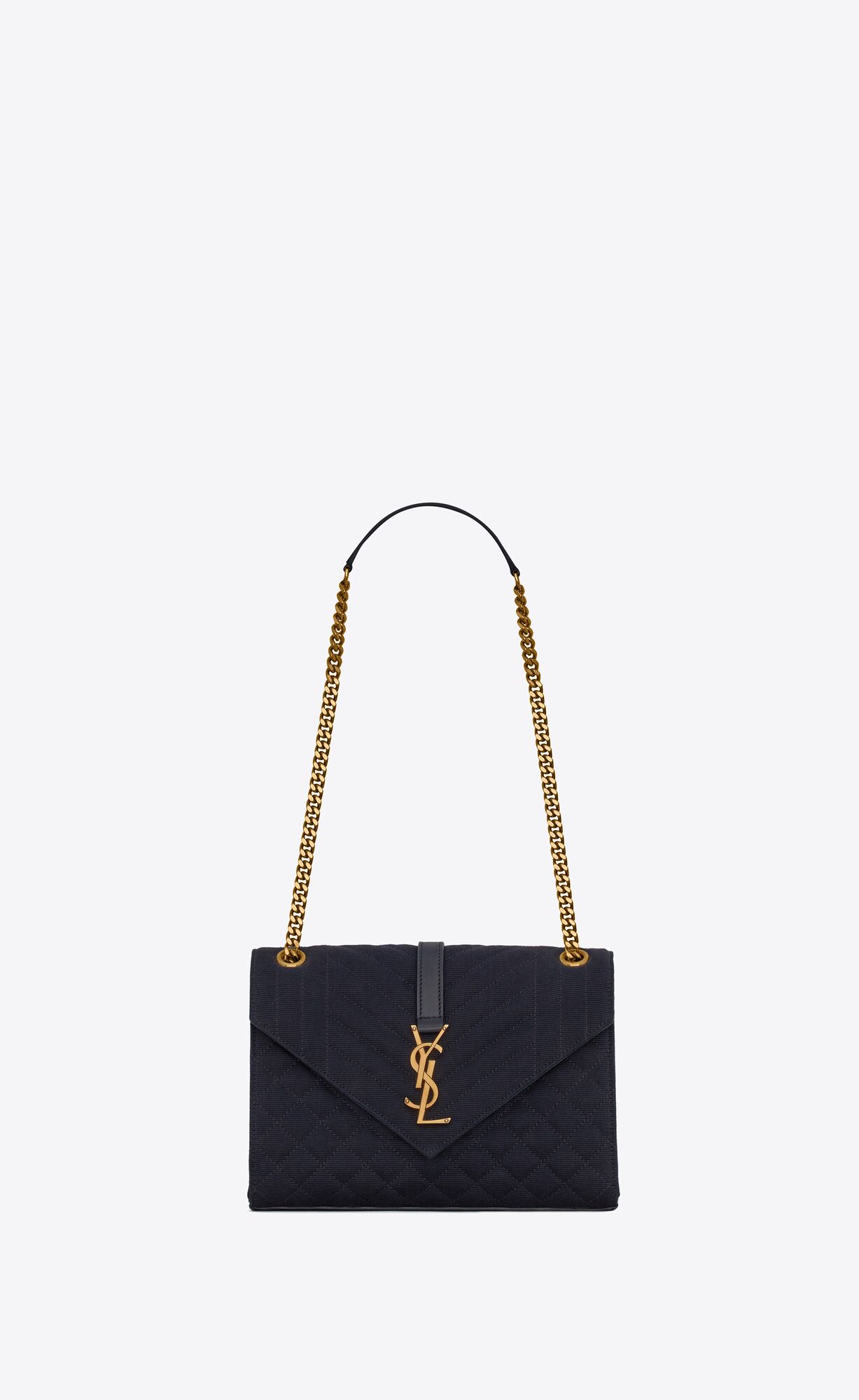 Saint Laurent Envelope Medium Chain Bag In Quilted Canvas And Smooth Leather – Deep Blue – 600185FAAC34057