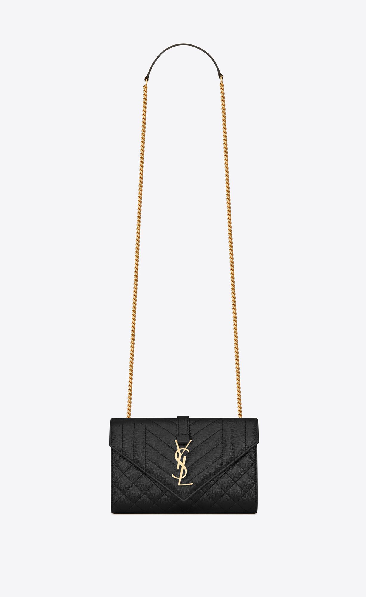 Saint Laurent Envelope Small Bag In Mix Matelassé Grain De Poudre Embossed Leather – Noir – 600195BOW911000