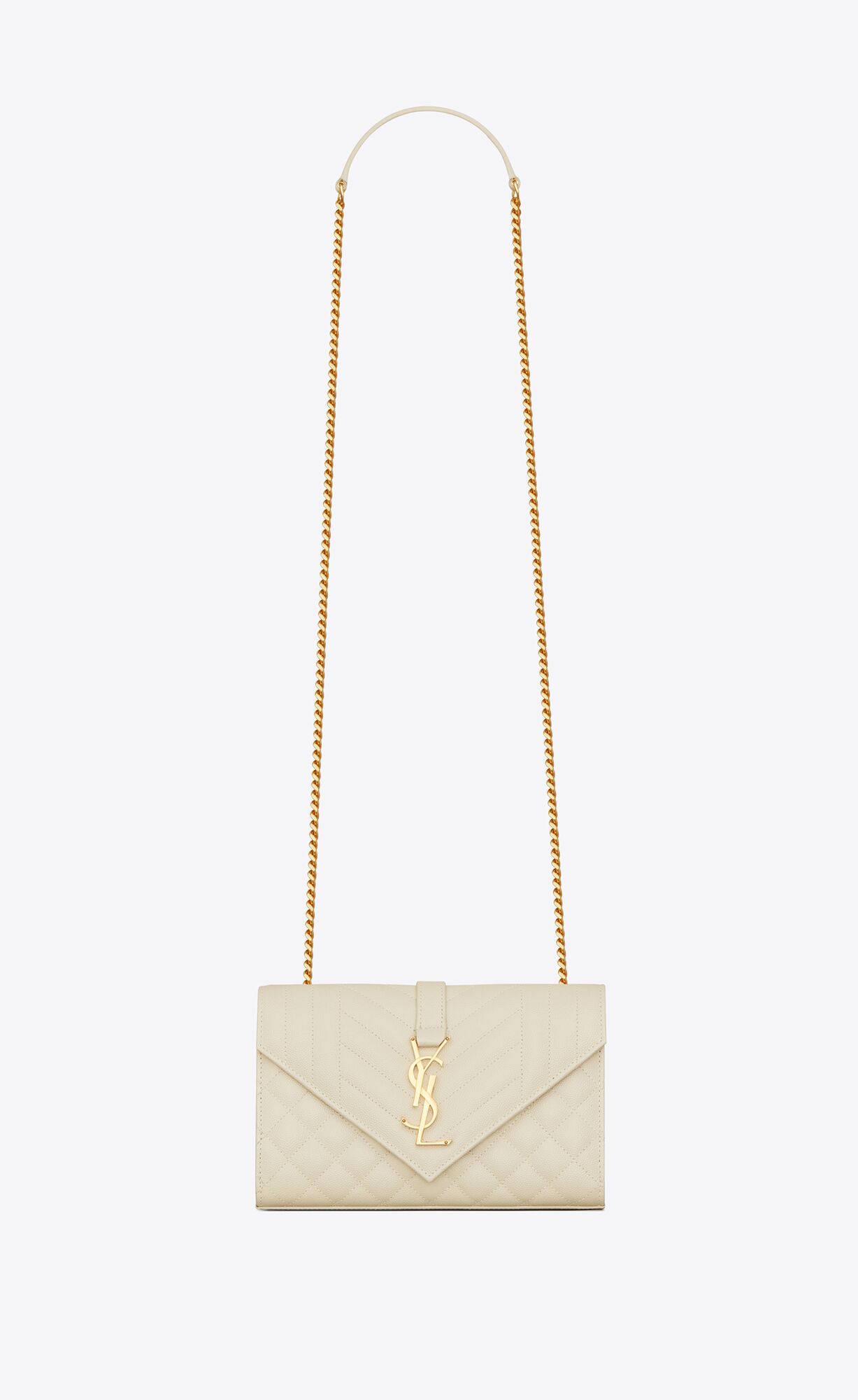 Saint Laurent Envelope Small Bag In Mix Matelassé Grain De Poudre Embossed Leather – Blanc Vintage – 600195BOW919207