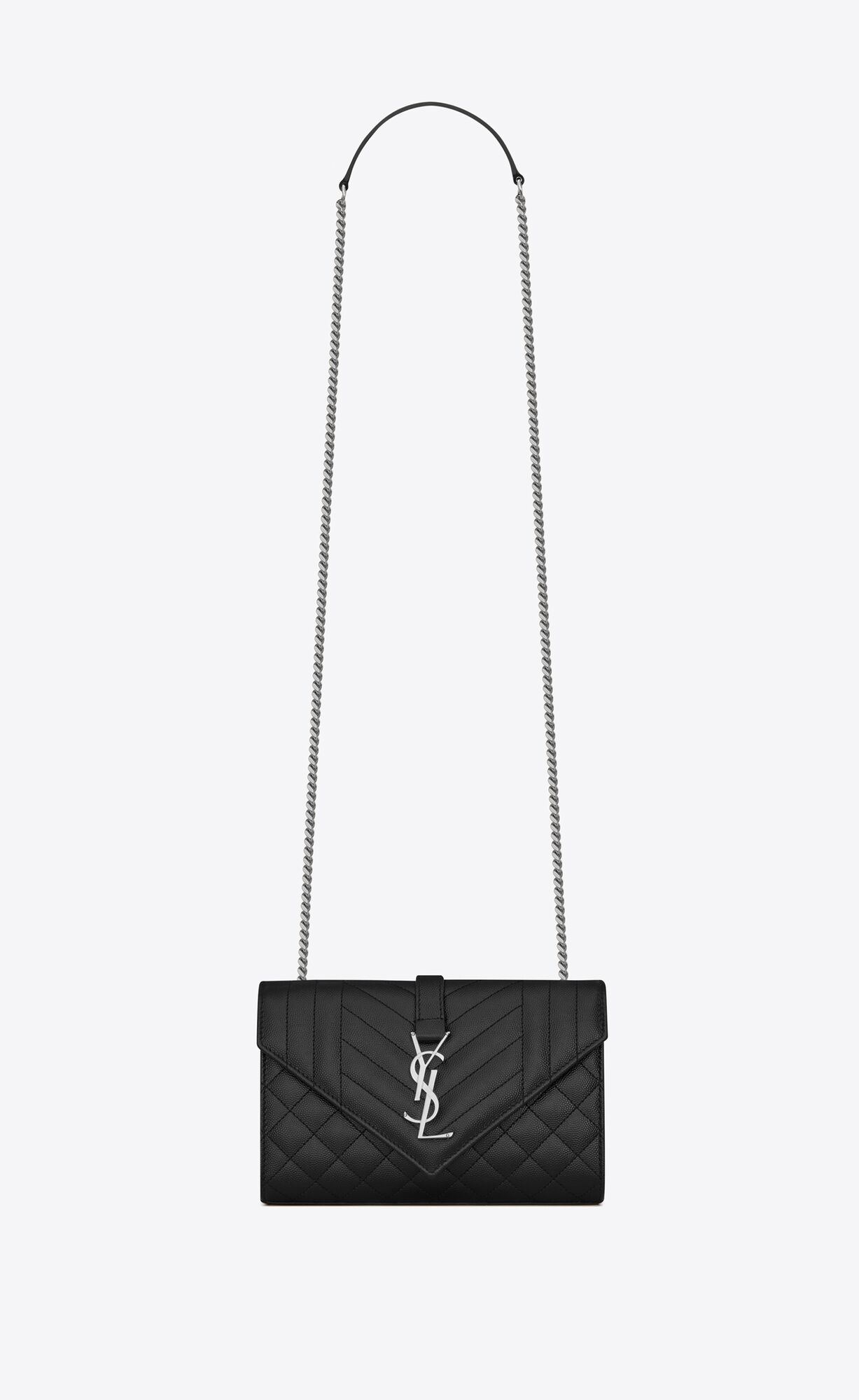Saint Laurent Envelope Small Bag In Mix Matelassé Grain De Poudre Embossed Leather – Noir – 600195BOW921000
