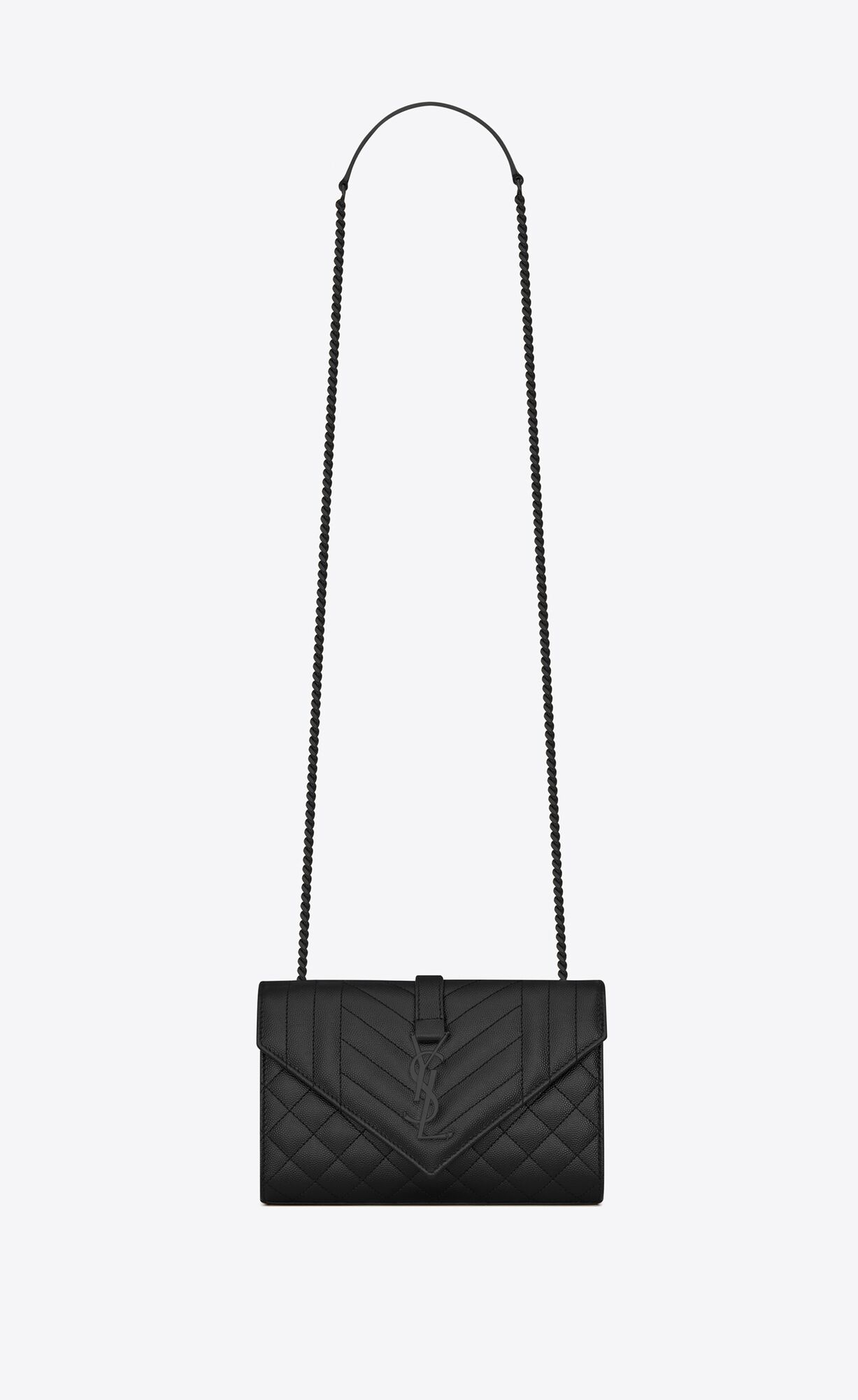 Saint Laurent Envelope Small Bag In Mix Matelassé Grain De Poudre Embossed Leather – Noir – 600195BOW981000