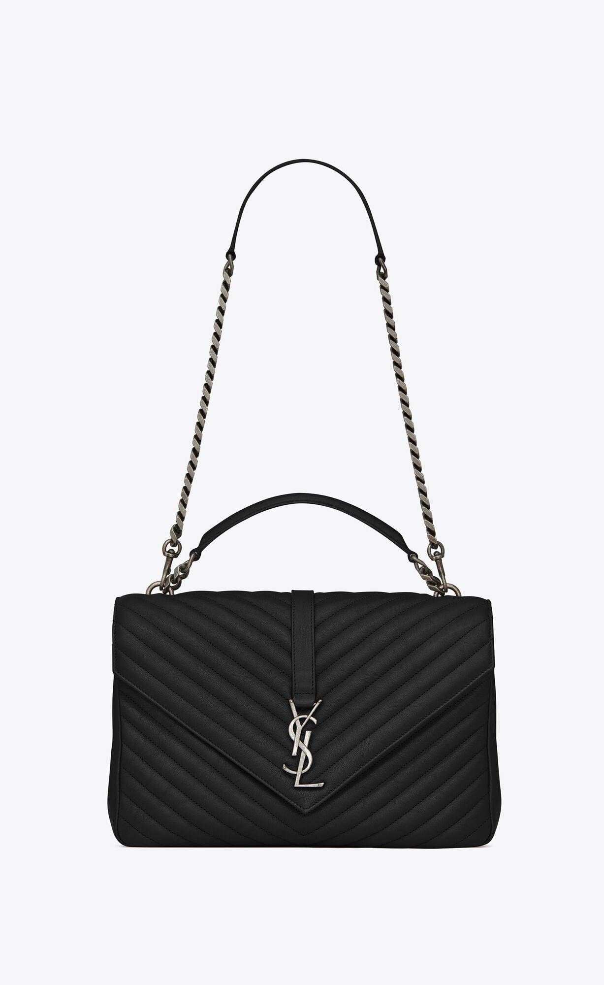 Saint Laurent College Large Chain Bag In Quilted Leather – Black – 600278BRM041000