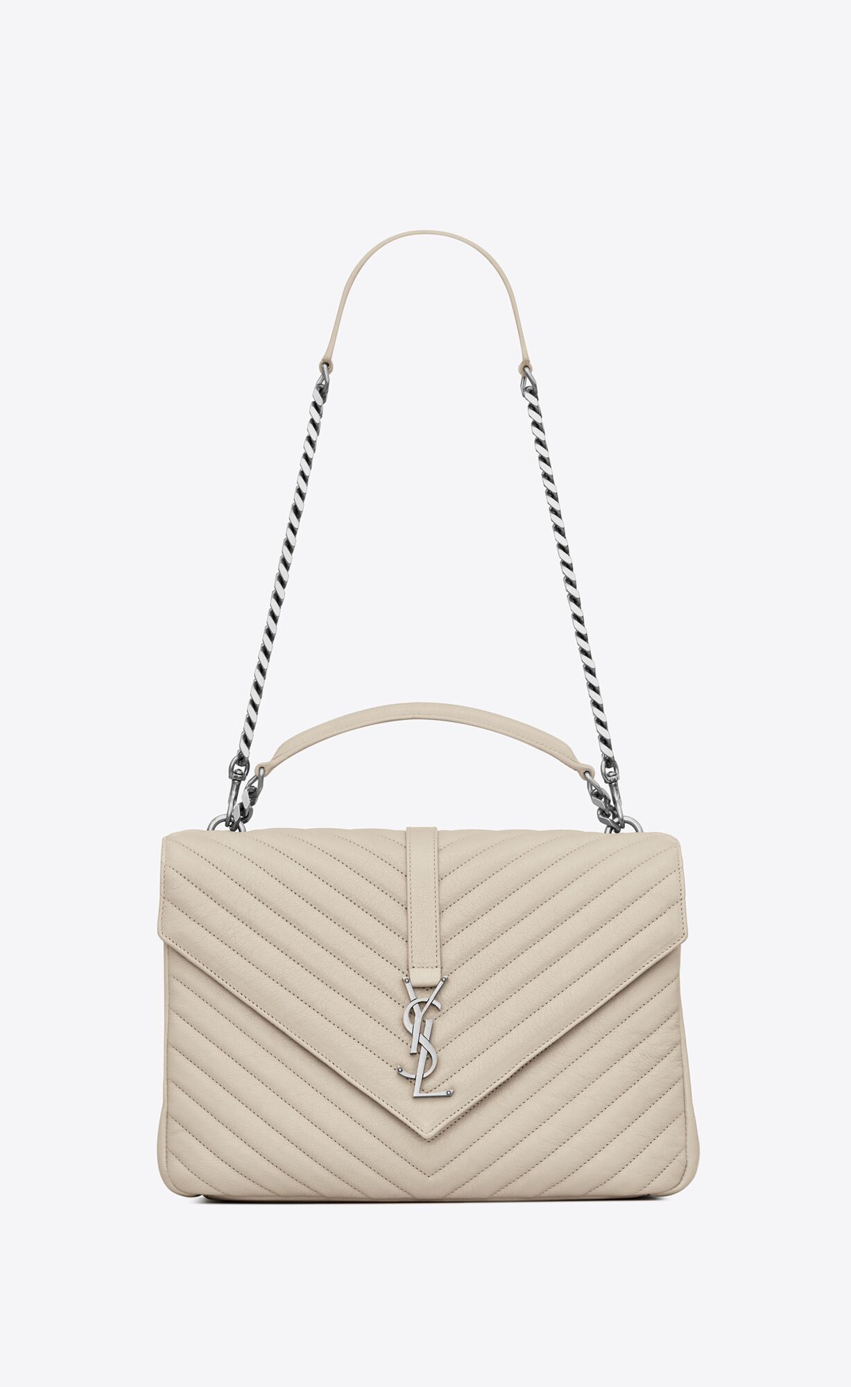 Saint Laurent College Large Chain Bag In Quilted Leather – Blanc Vintage – 600278BRM049207