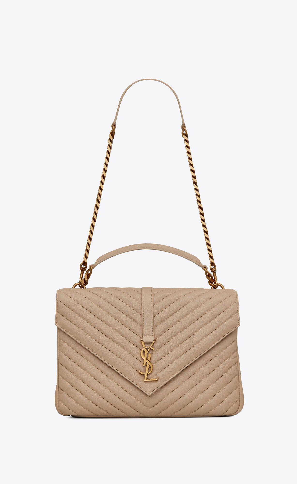 Saint Laurent Collège Large Chain Bag In Quilted Leather – Dark Beige – 600278BRM072721