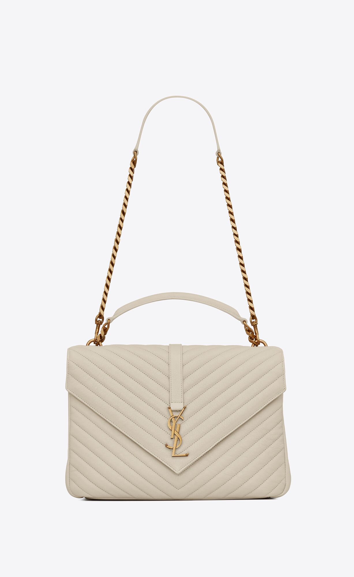 Saint Laurent College Large Chain Bag In Quilted Leather – Blanc Vintage – 600278BRM079207