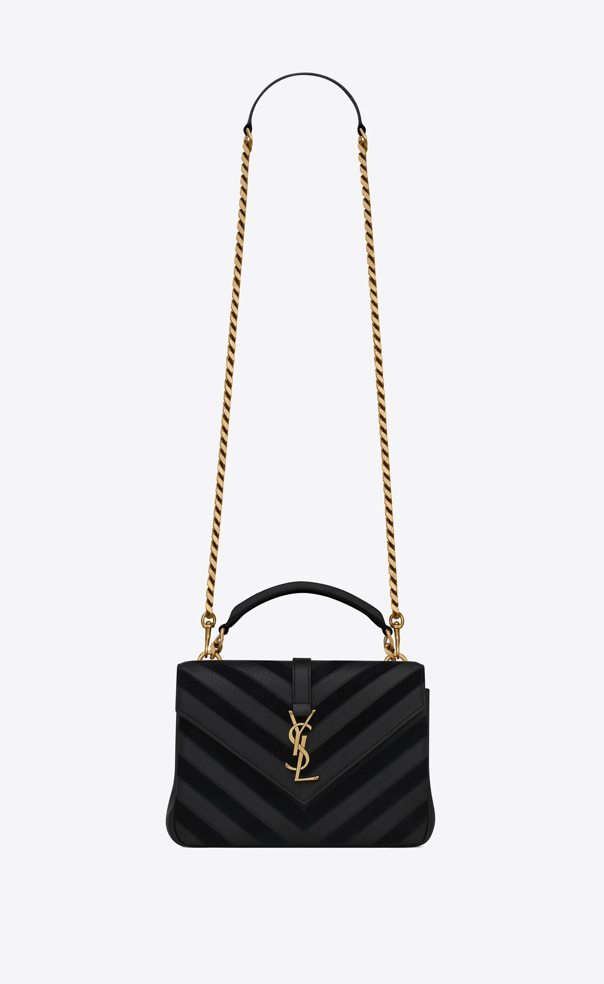 Saint Laurent College Medium Chain Bag In Suede And Quilted Leather – Black – 6002790JJN71000