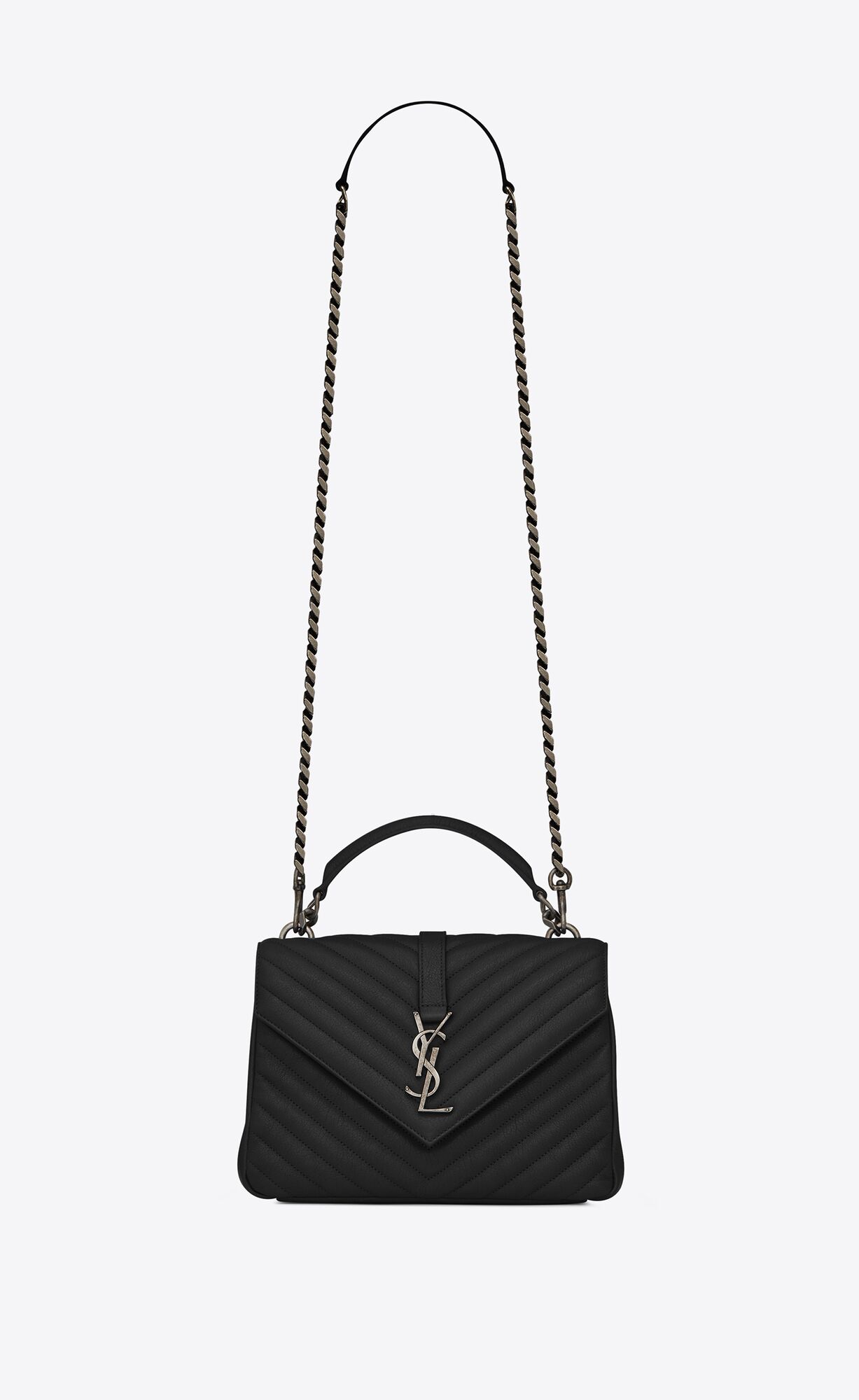 Saint Laurent College Medium Chain Bag In Matelassé Leather – Black – 600279BRM041000