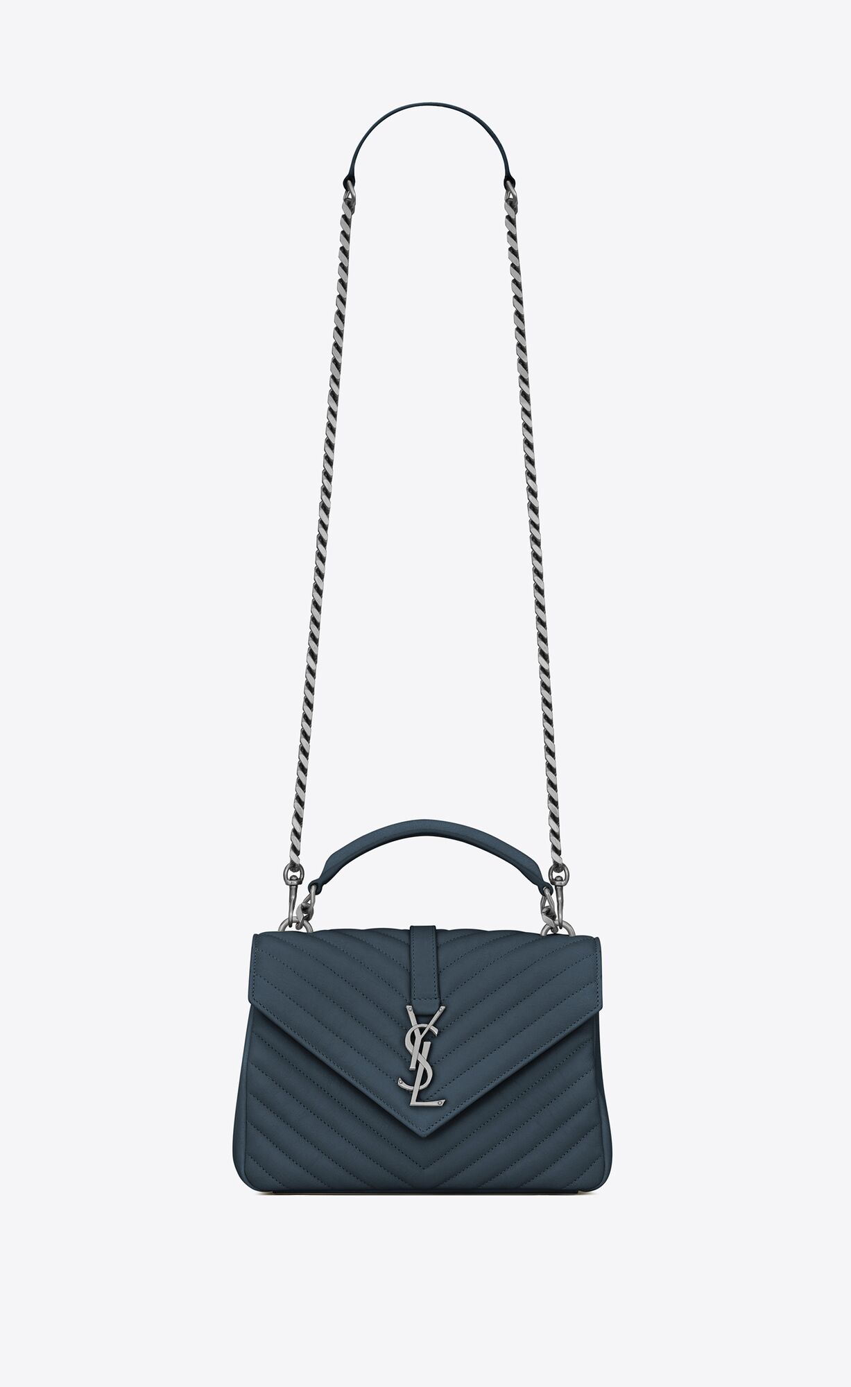 Saint Laurent College Medium Chain Bag In Quilted Leather – Charron Blue – 600279BRM044227