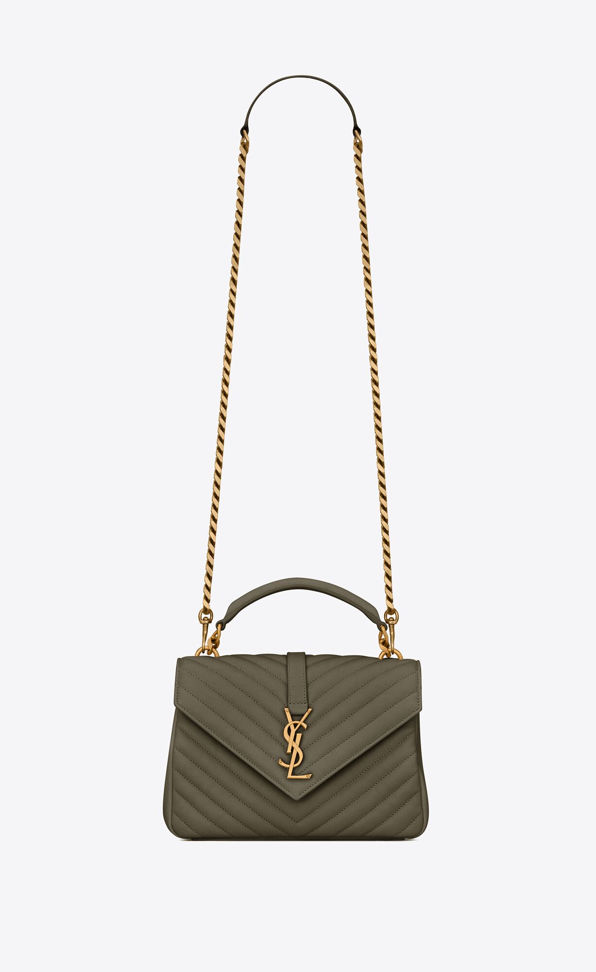 Saint Laurent College Medium Chain Bag In Quilted Leather – Grey Khaki – 600279BRM071229