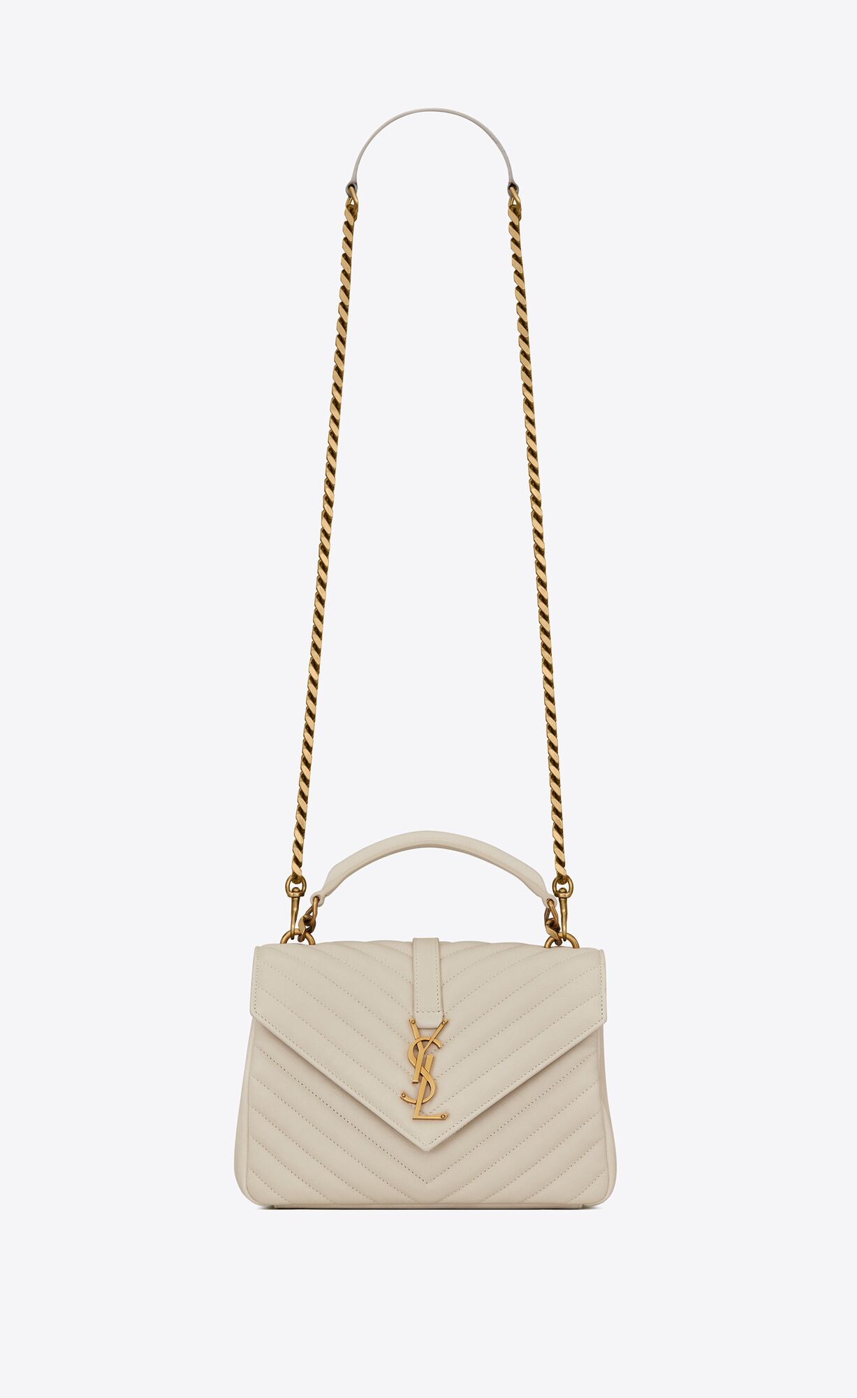 Saint Laurent College Medium Chain Bag In Quilted Leather – Blanc Vintage – 600279BRM079207