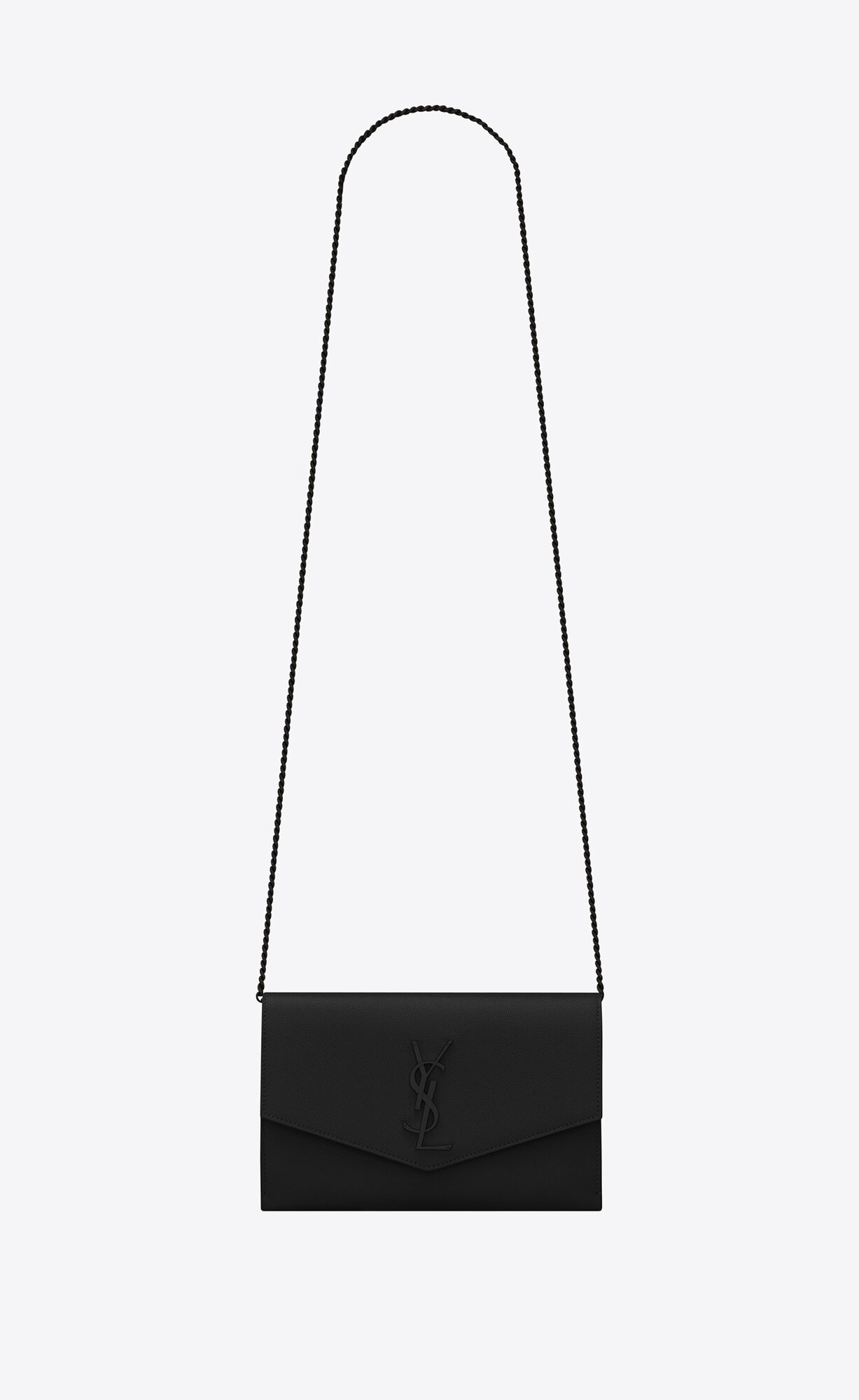Saint Laurent Uptown Chain Wallet In Grain De Poudre Embossed Leather – Black – 6077881GF0U1000