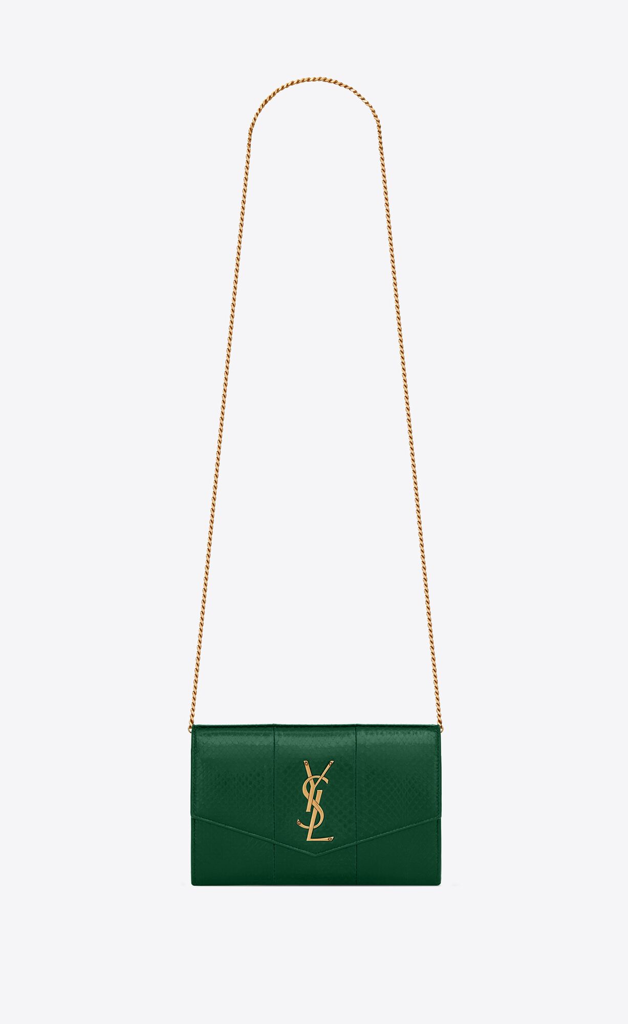 Saint Laurent Uptown Chain Wallet In Lacquered Ayers – Vert Prairie – 607788L3R1W3119