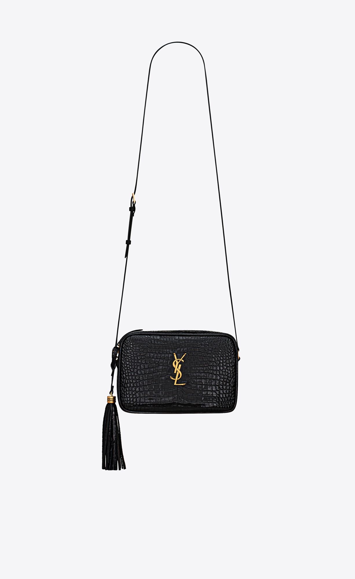 Saint Laurent Lou Camera Bag In Crocodile-embossed Shiny Leather – Black – 612542DND0W1000