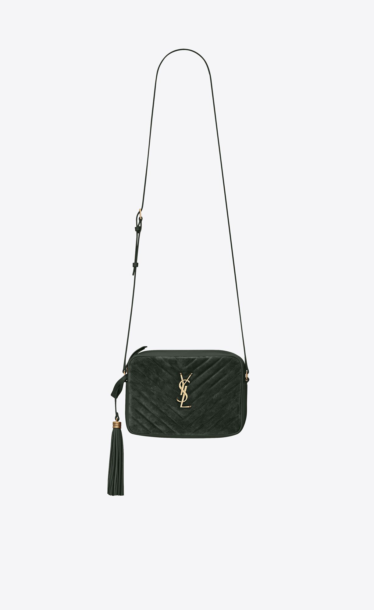 Saint Laurent Lou Camera Bag In Quilted Suede And Smooth Leather – Vert Fonce + Vert Fonce – 612544C4BW73045