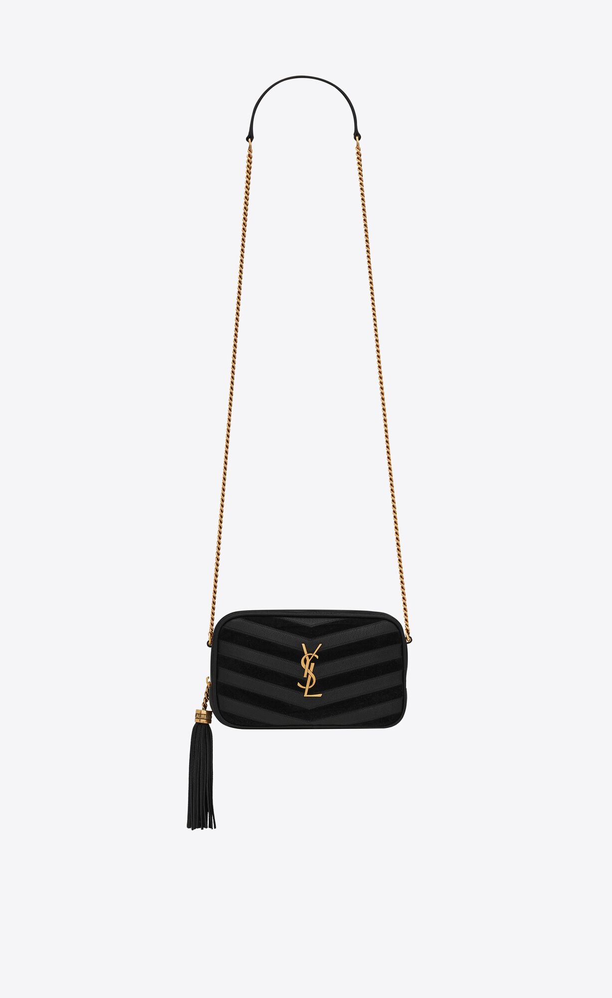 Saint Laurent Lou Mini Bag In  Suede And Matelassé Leather – Black – 6125790JJN71000