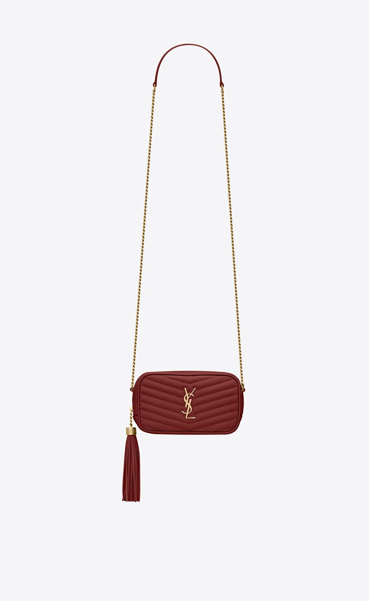 Saint Laurent Lou Mini Bag In Quilted Grain De Poudre Embossed Leather – Rouge Opyum – 6125791GF076008