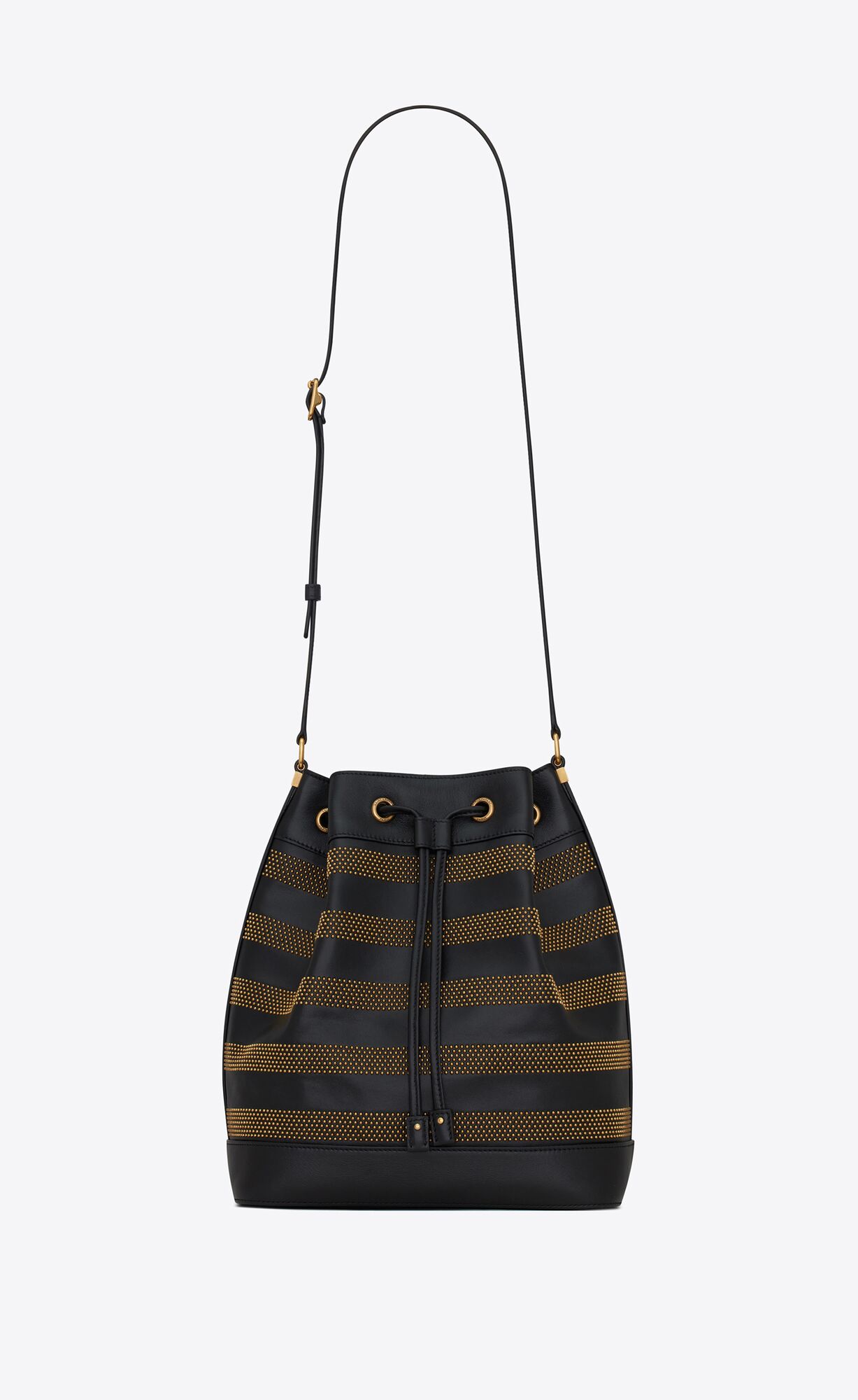 Saint Laurent Bucket Bag In Studded Smooth Leather – Noir – 617180AAAGK1000