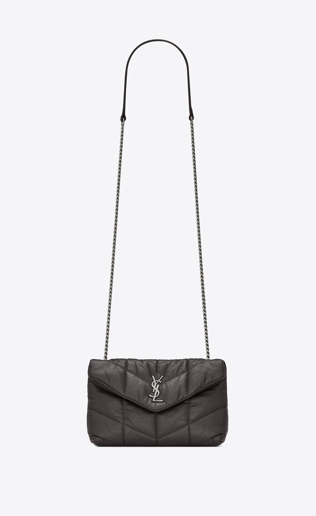 Saint Laurent Puffer Toy Bag In Quilted Wrinkled Matte Leather – Storm – 6203331UQ061112