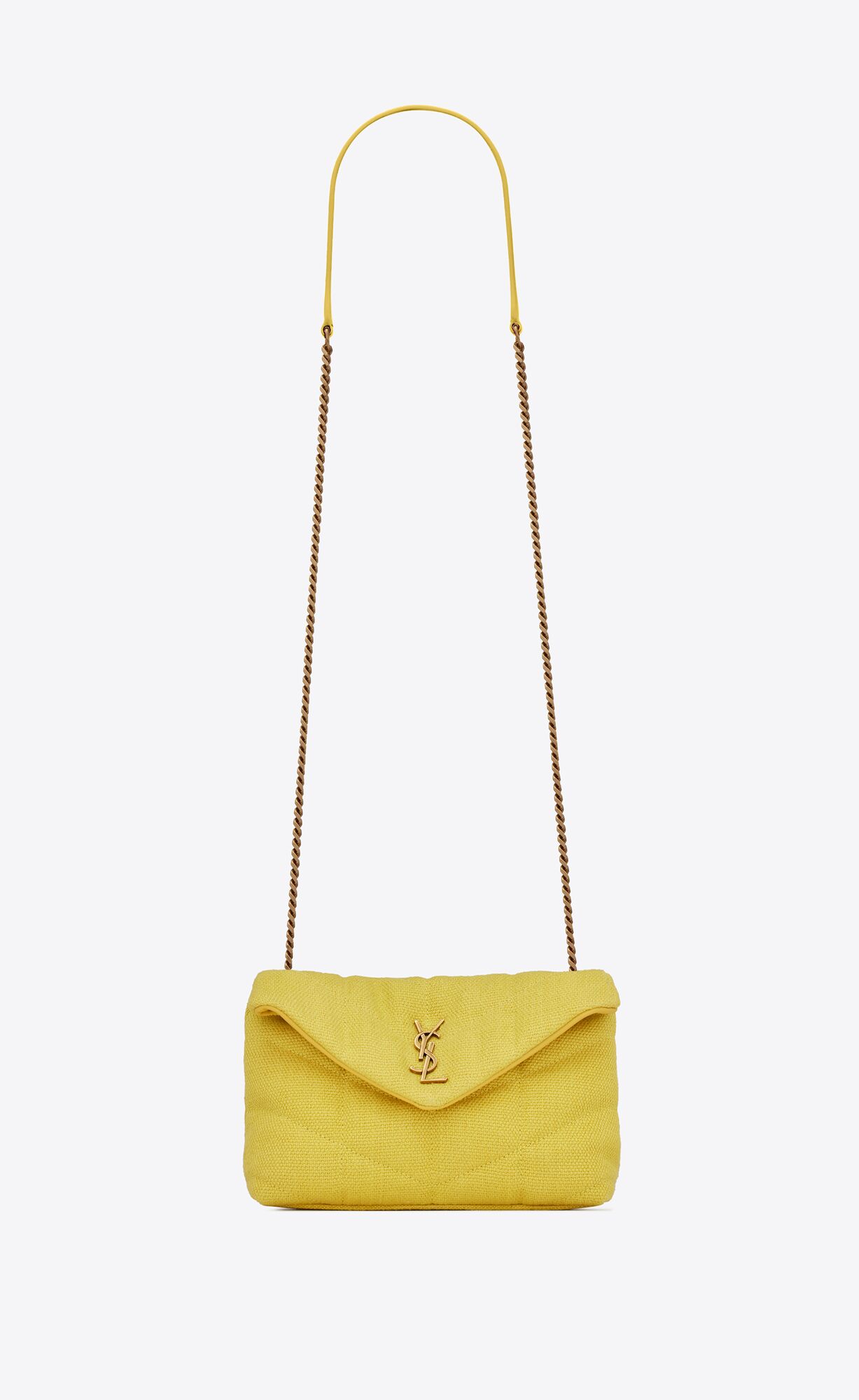 Saint Laurent Puffer Toy Bag In Canvas And Smooth Leather – Jaune Citron – 620333FAACV7215