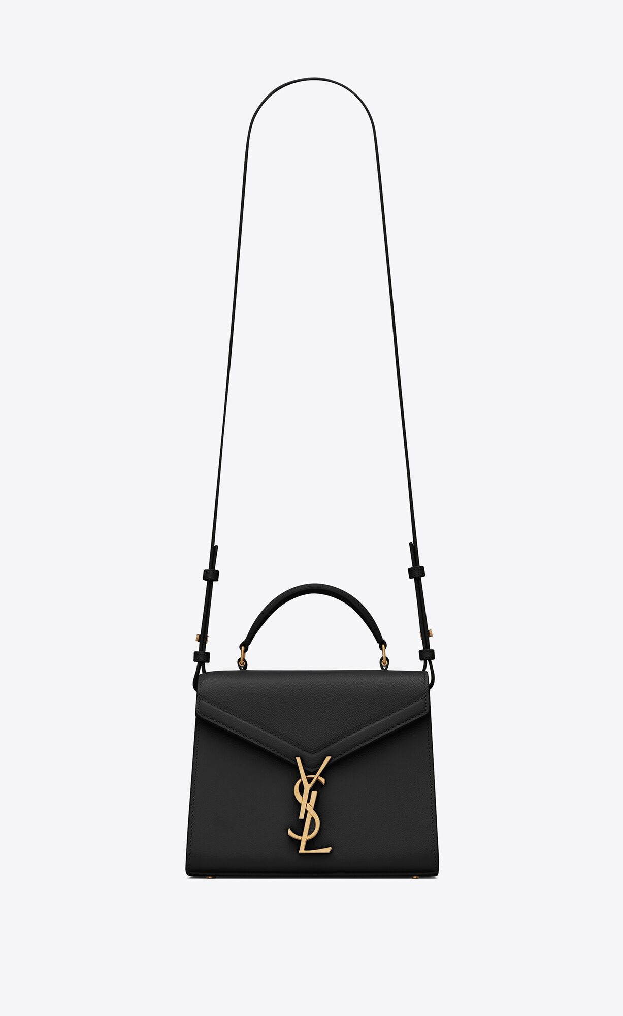 Saint Laurent Cassandra Mini Top Handle Bag In Grain De Poudre Embossed Leather – Black – 623930BOW0W1000