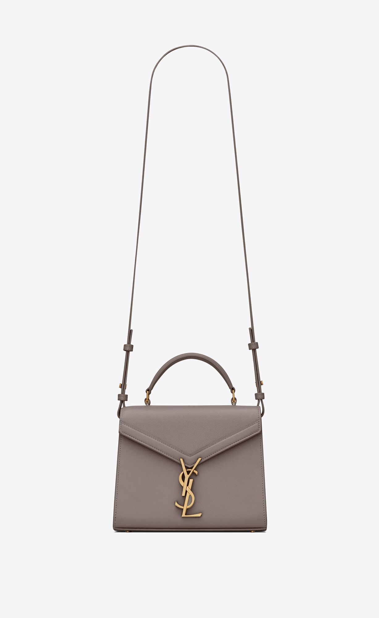 Saint Laurent Cassandra Mini Top Handle Bag In Grain De Poudre Embossed Leather – Fog – 623930BOW0W1202