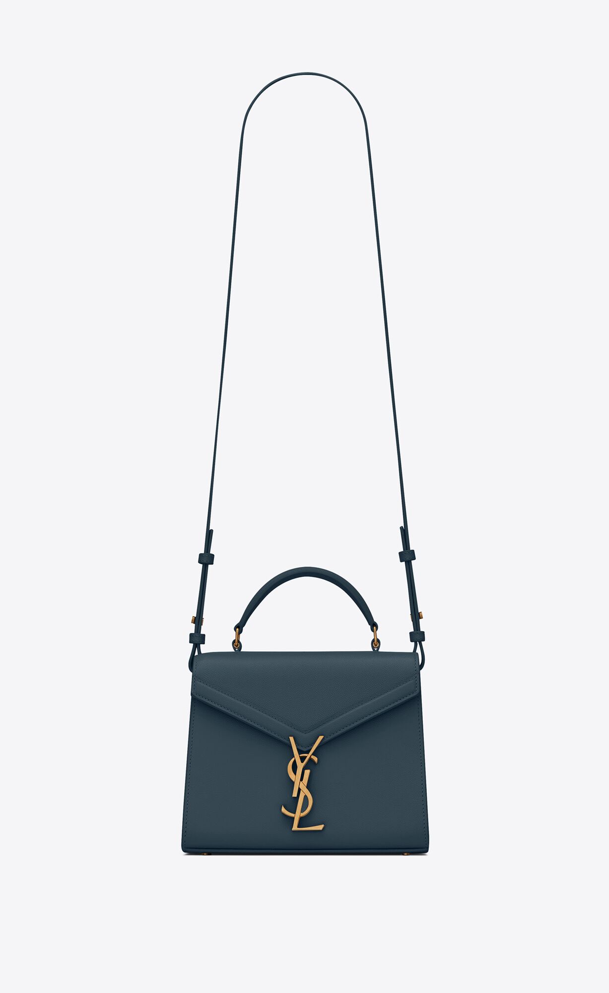 Saint Laurent Cassandra Mini Top Handle Bag In Grain De Poudre Leather – Charron Blue – 623930BOW0W4227