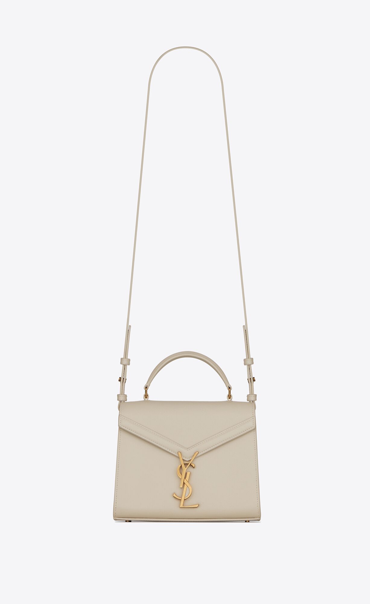 Saint Laurent Cassandra Mini Top Handle Bag In Grain De Poudre Embossed Leather – Blanc Vintage – 623930BOW0W9207